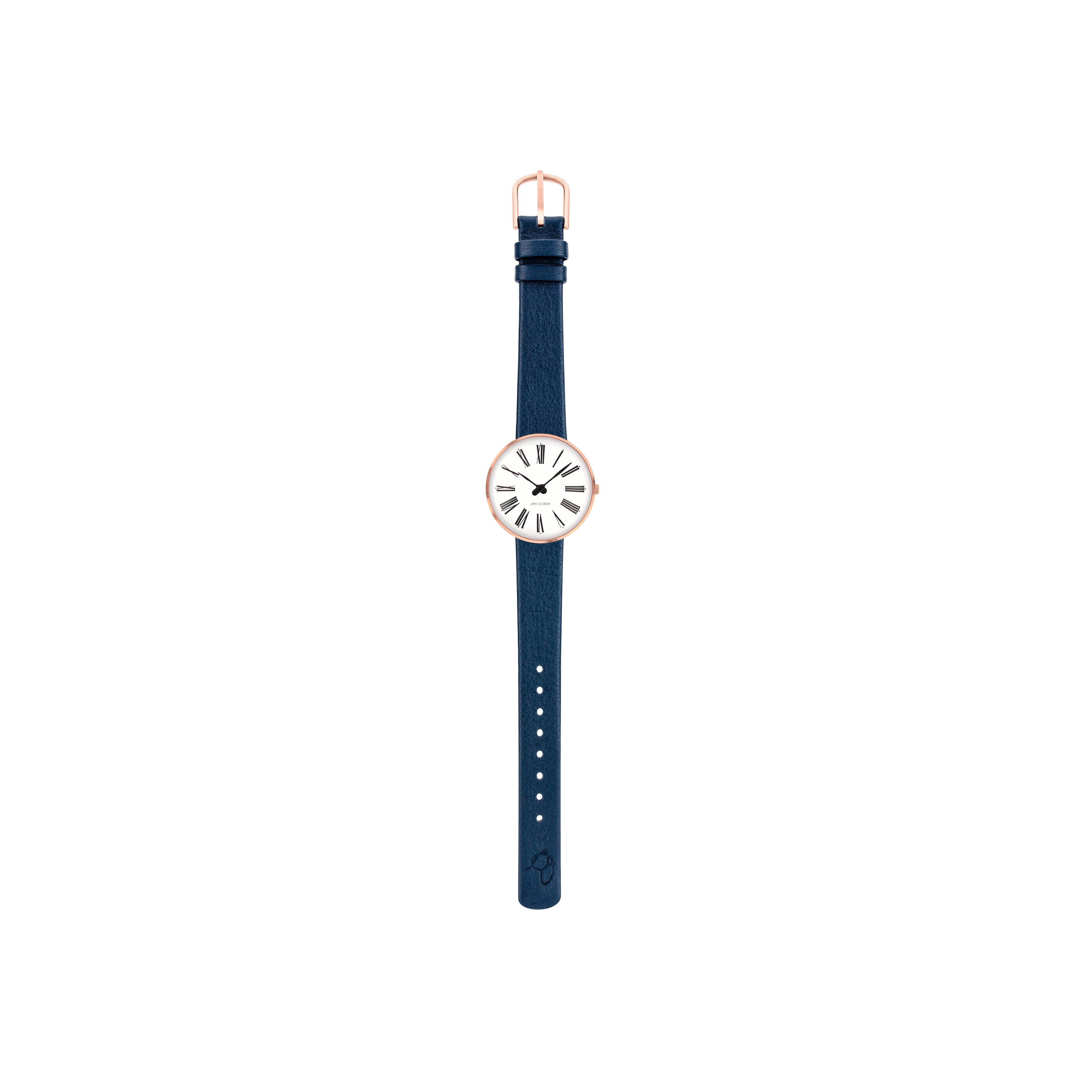 Arne Jacobsen Roman armband klocka Ø30, rosé/blå rem