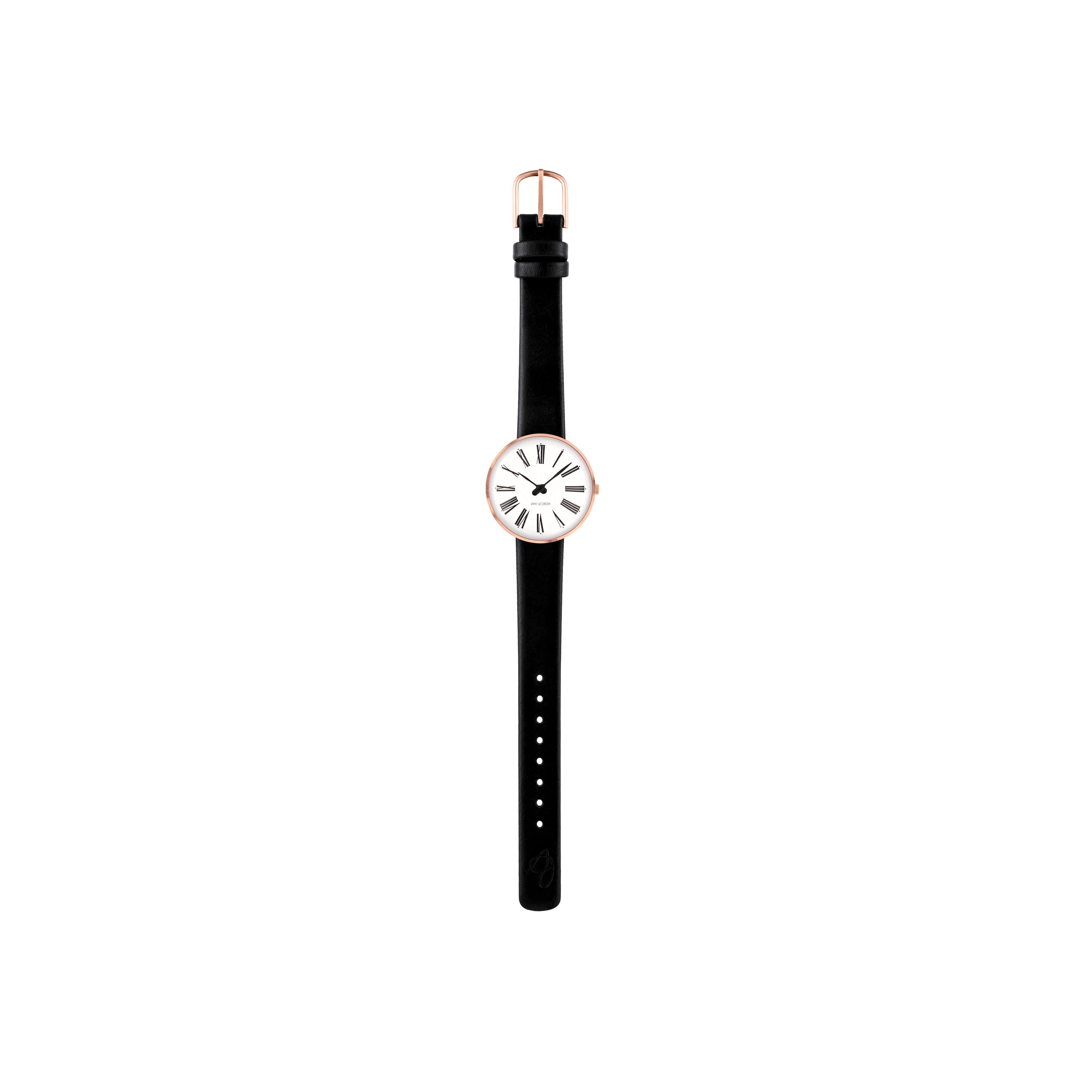 Arne Jacobsen Roman armband klocka Ø30, rosé/svart rem