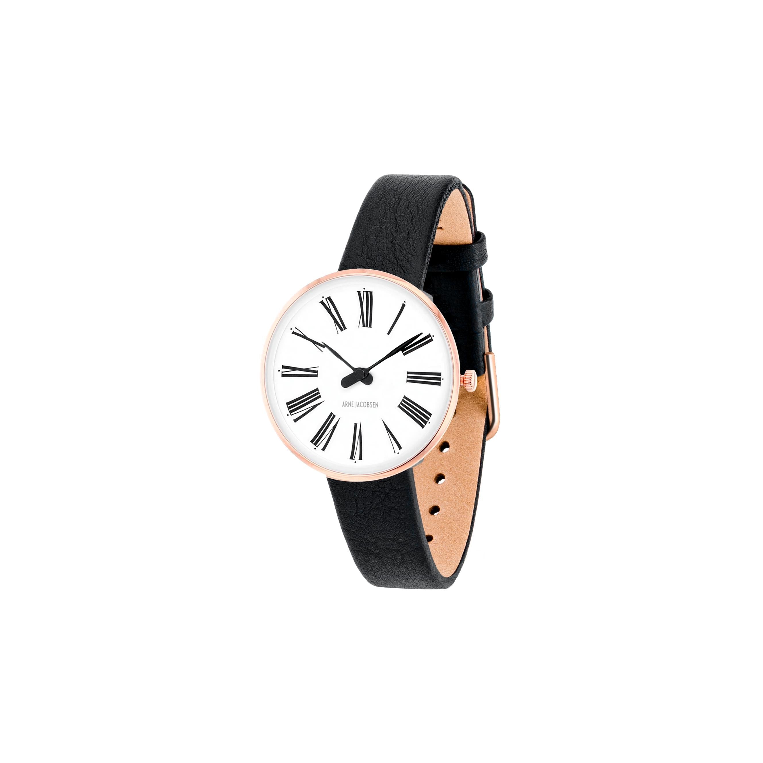 Arne Jacobsen Roman armband klocka Ø30, rosé/svart rem