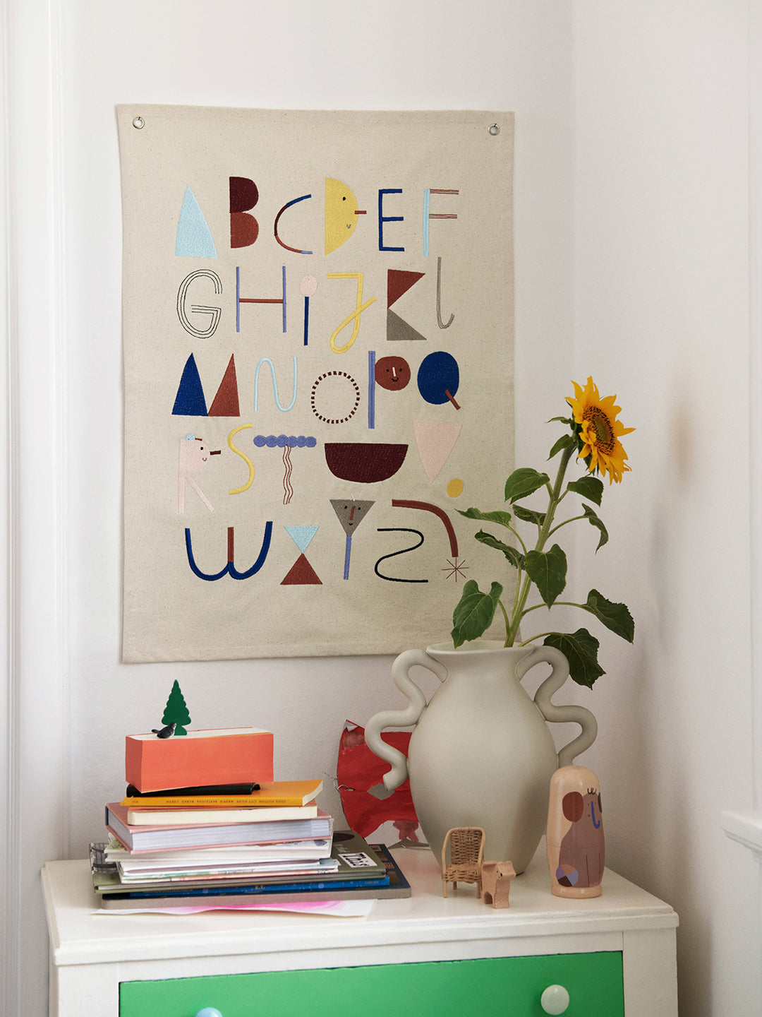 Ferm Living Alfabetet tyg affisch, off-white