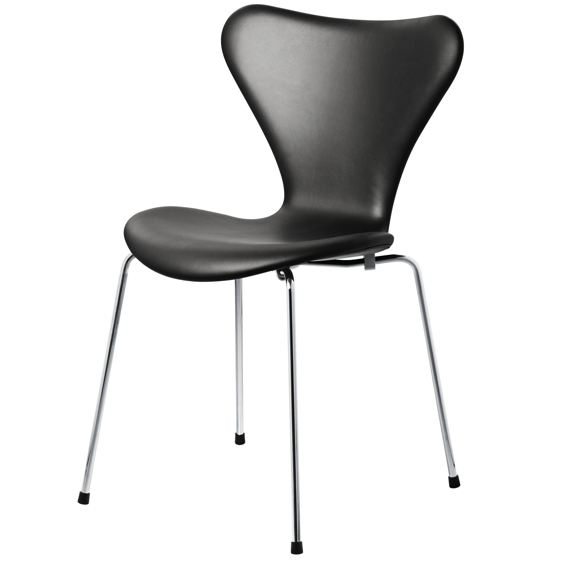Fritz Hansen Serie 7 -stol helt dragen läder, väsentligt svart