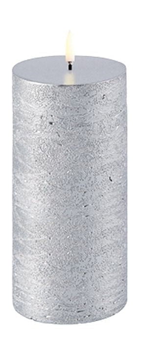 Uyuni Lighting LED -pelarblockljus 3D Flame Øxh 5,8x15,2 cm, metallisk silver
