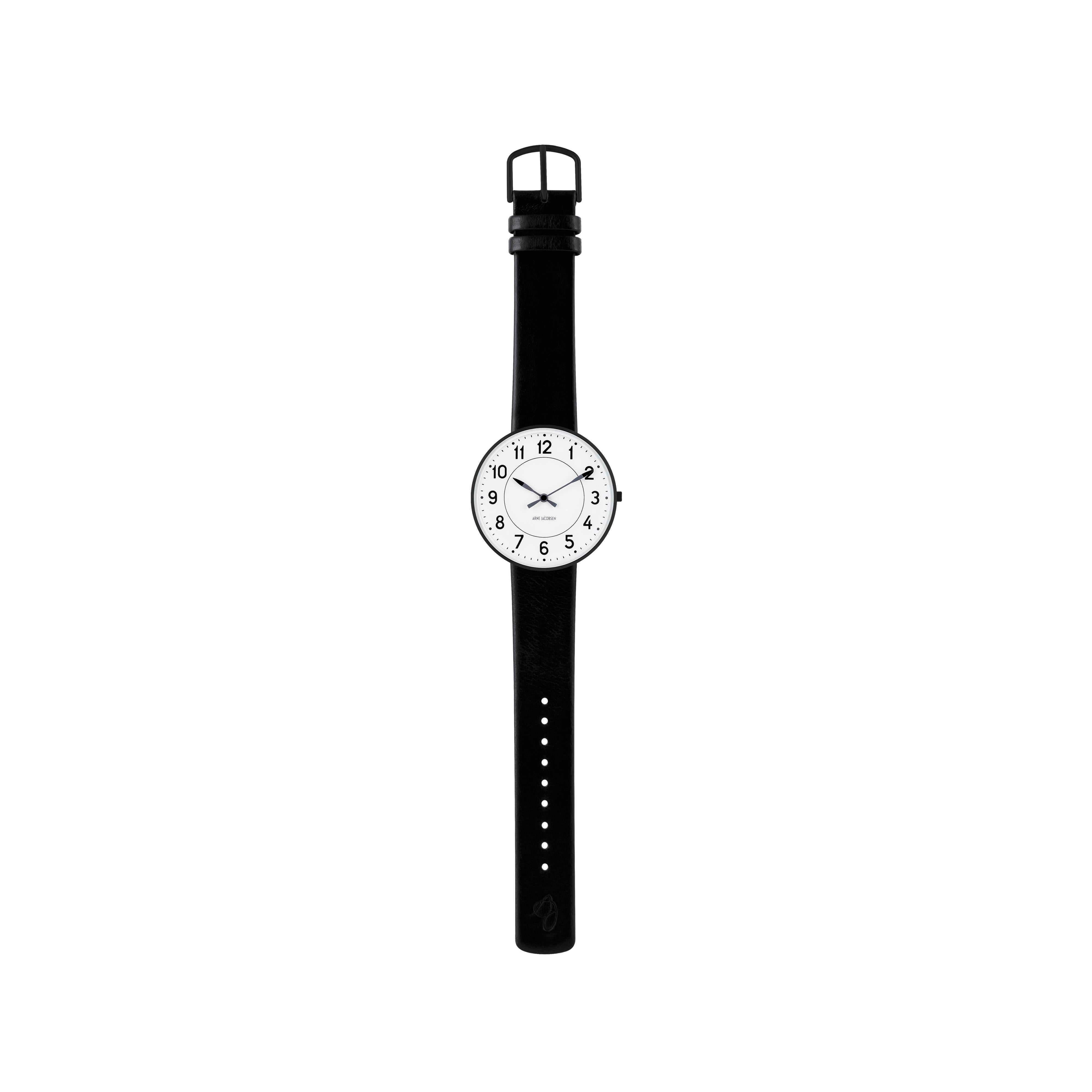 Arne Jacobsen Station armband klocka Ø40, svart/svart rem