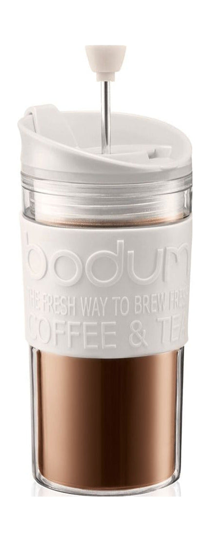 Bodum Resepress Travel Mug Plastic med stämpel och klicka på locket dubbelvägg, vit