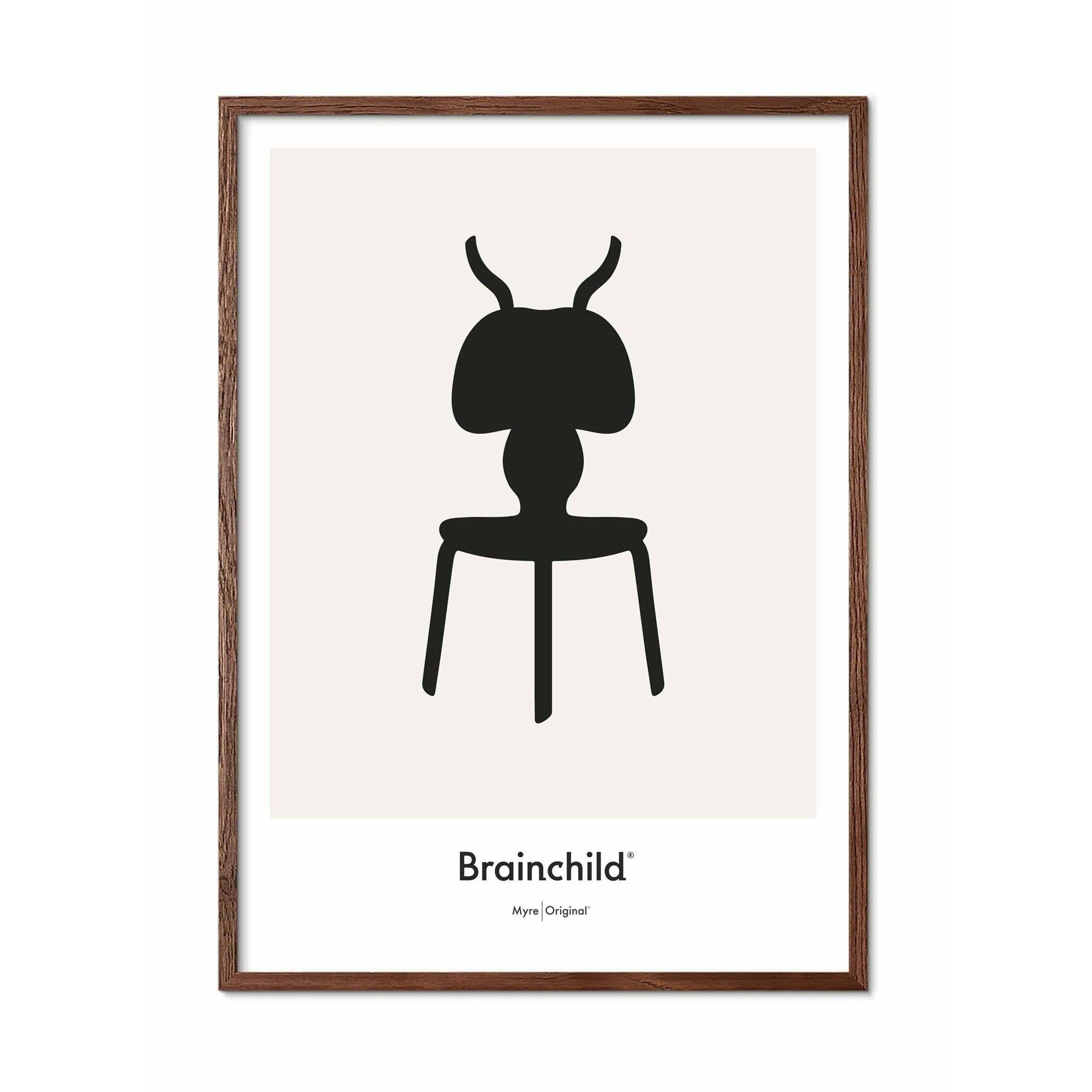 Brainchild Myrdesignikon affisch, ram i mörkt trä 30x40 cm, grå