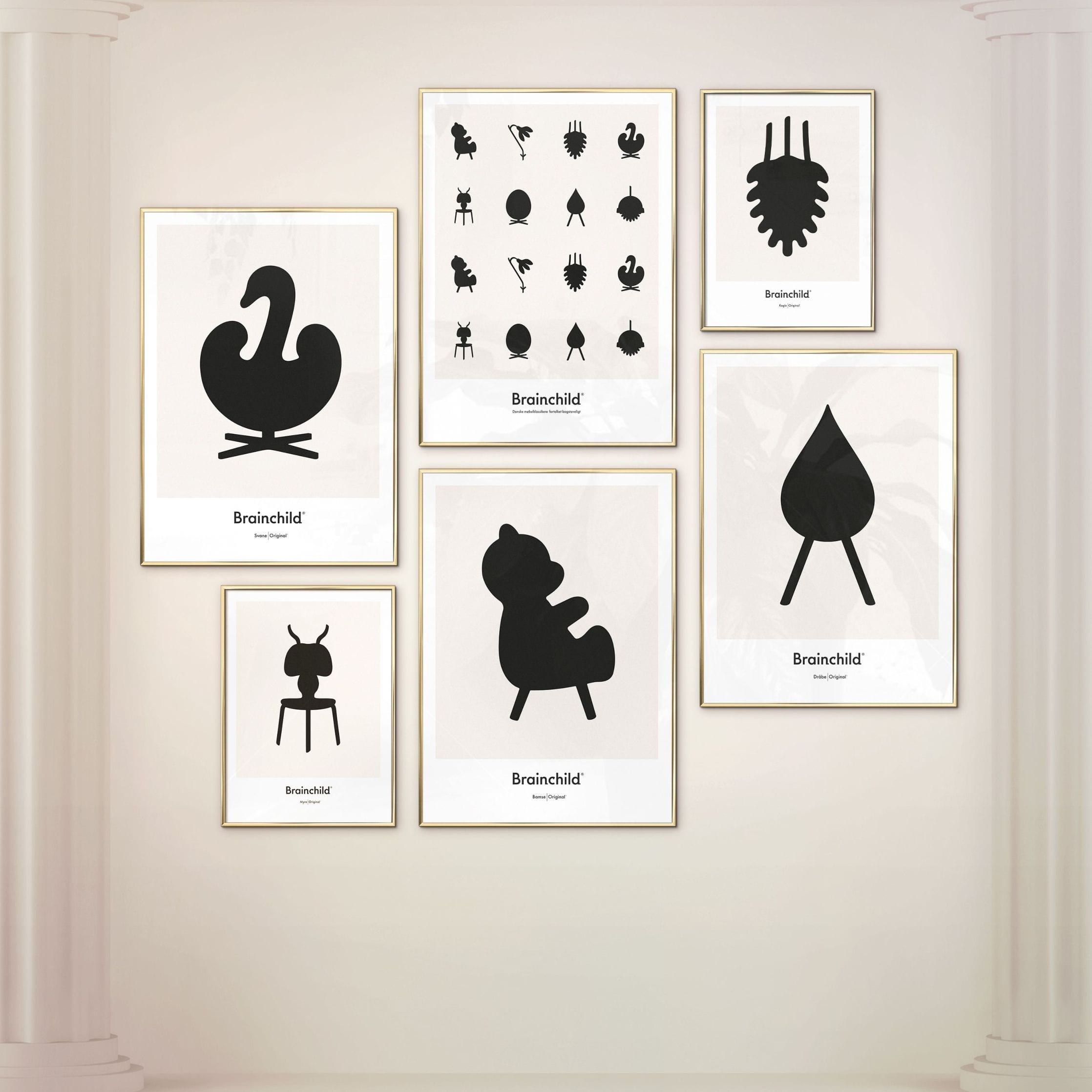Brainchild ANT DESIGN -ICON -affisch, ram i mörkt trä A5, grå