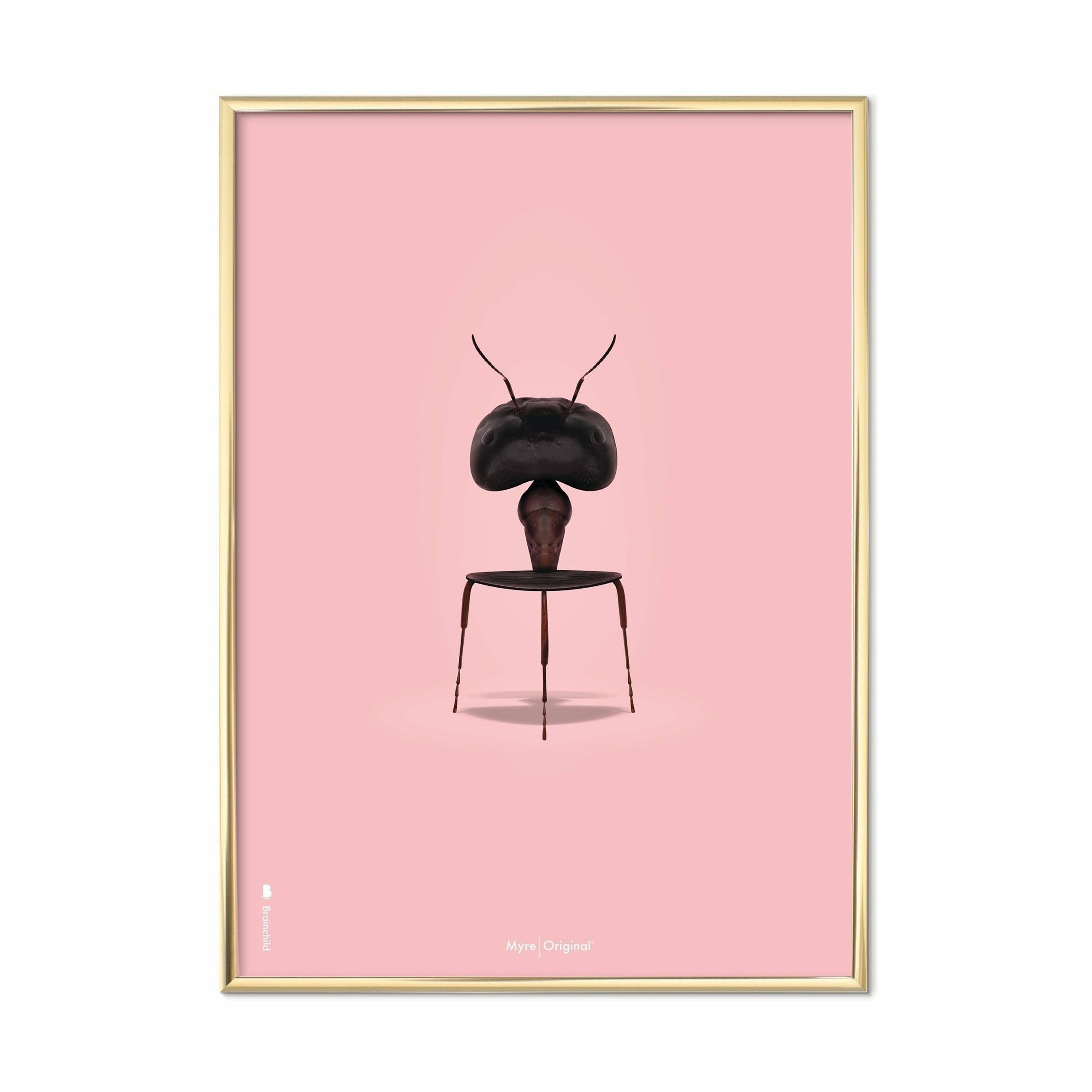 Brainchild Ant Classic Affisch, mässingsfärgad ram 30x40 cm, rosa bakgrund