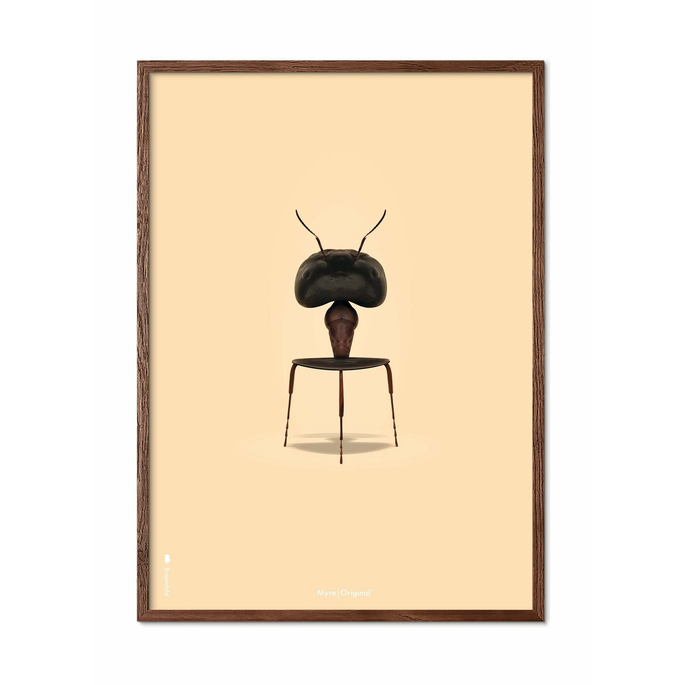 Brainchild Ant klassisk affisch, ram i mörkt trä A5, sandfärgad bakgrund