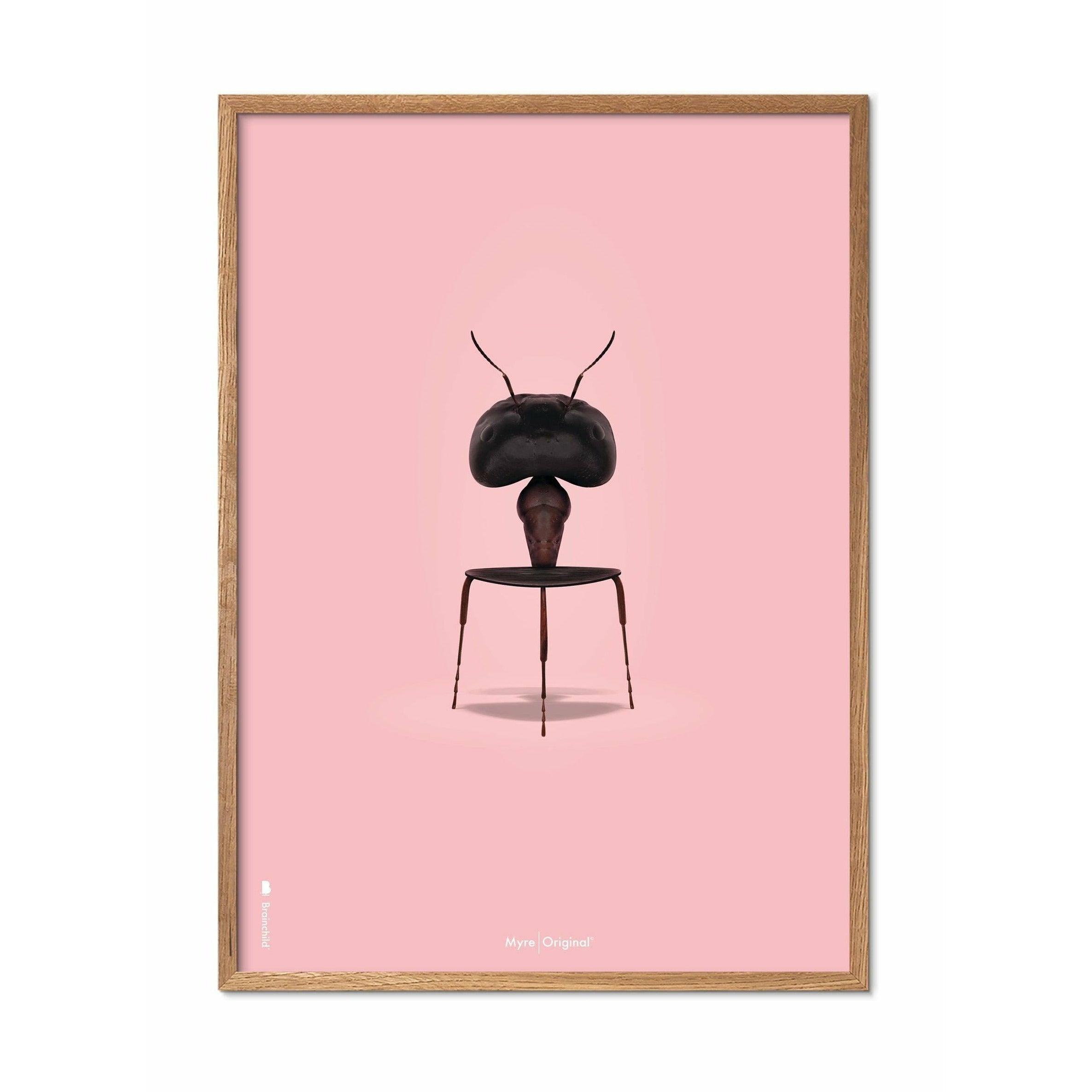 Brainchild Ant klassisk affisch, ram i lätt trä 50x70 cm, rosa bakgrund
