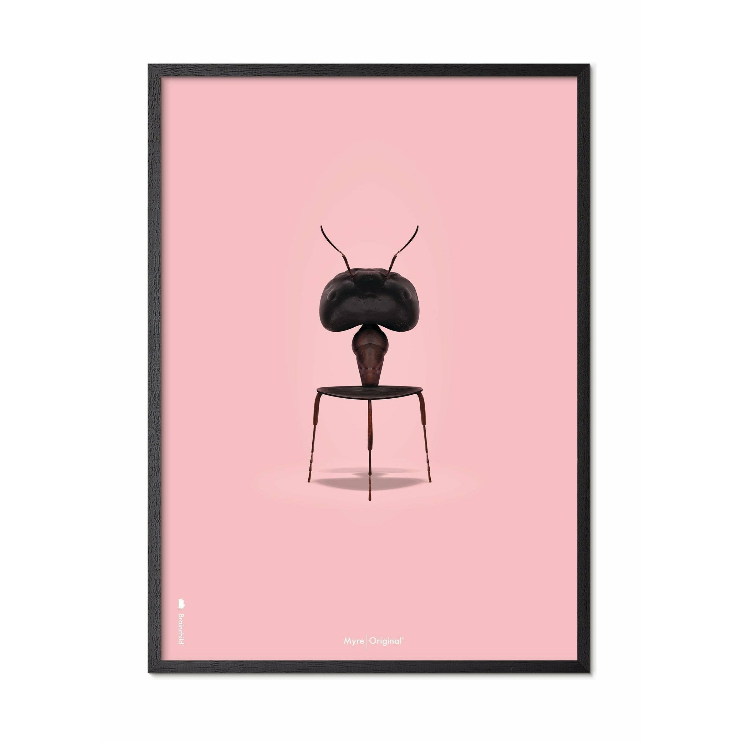 Brainchild Ant klassisk affisch, ram i svart -målat trä 30x40 cm, rosa bakgrund