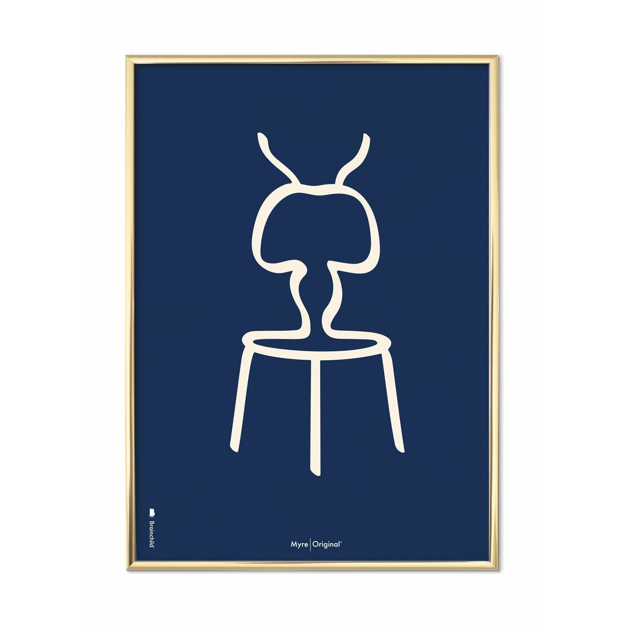 Brainchild ANT LINE -affisch, mässingsfärgad ram 70x100 cm, blå bakgrund