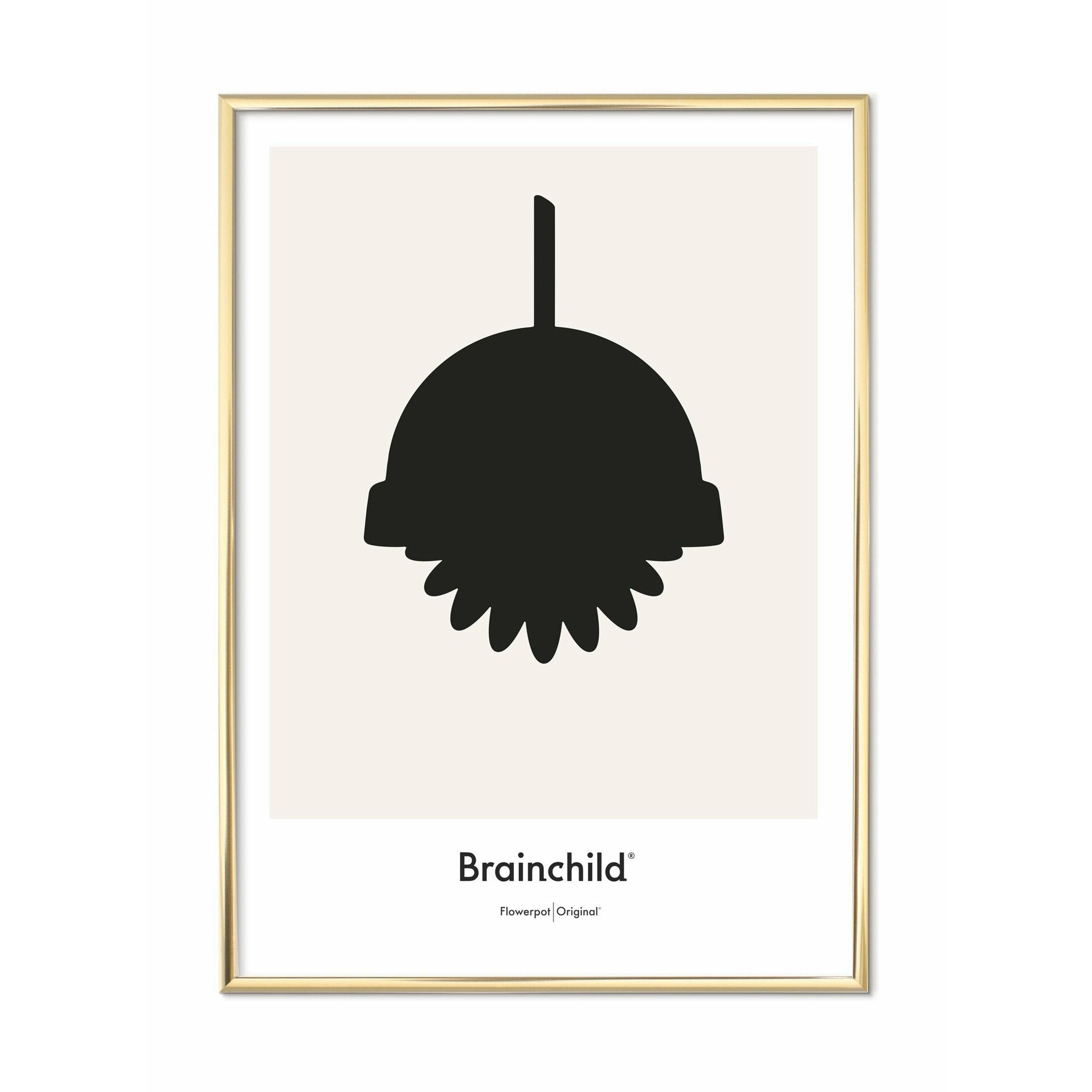 Brainchild Flowerpot Designikonsaffisch, mässingsfärgad ram 30x40 cm, grå