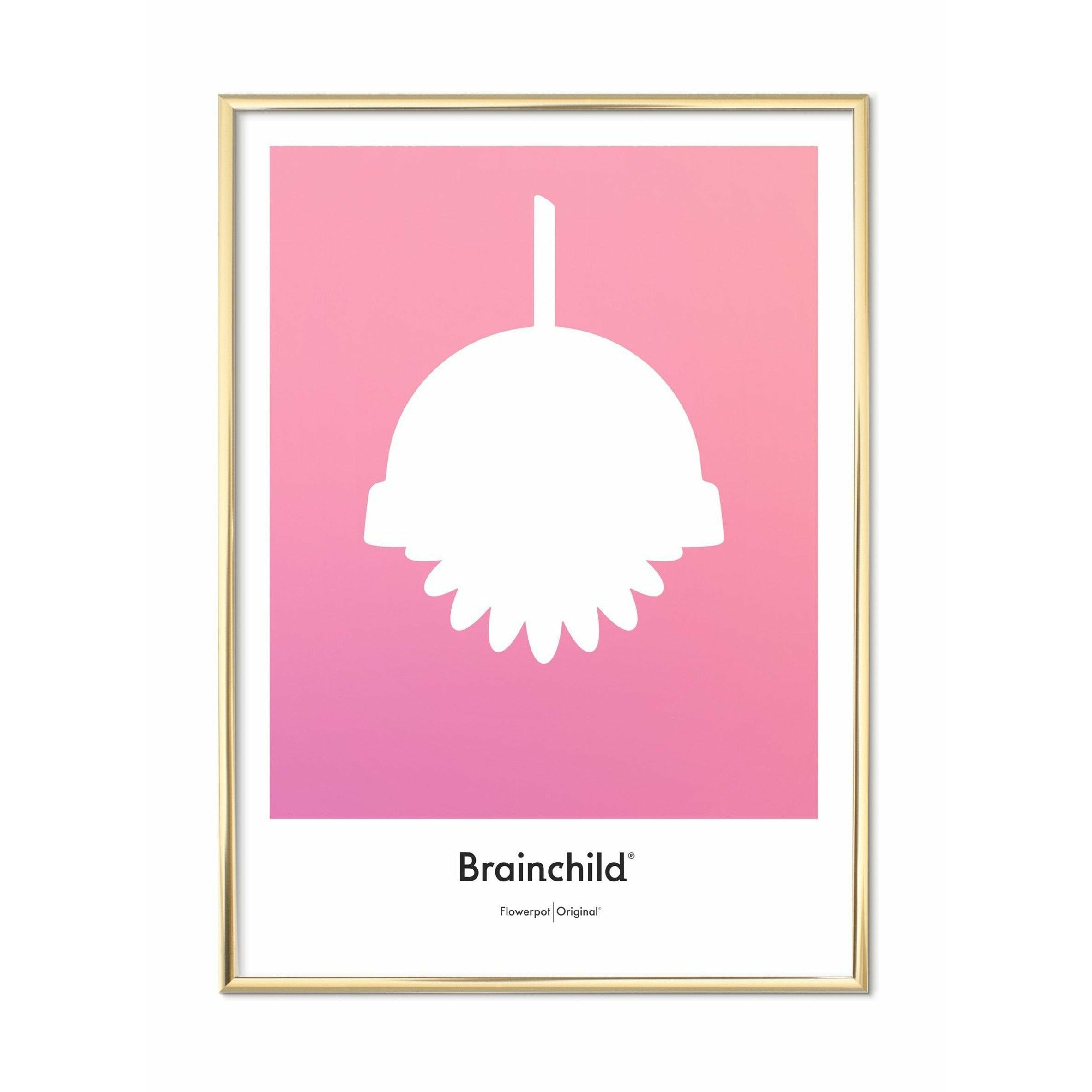 Brainchild Flowerpot Design -ikonsaffisch, mässingsfärgad ram 70x100 cm, rosa