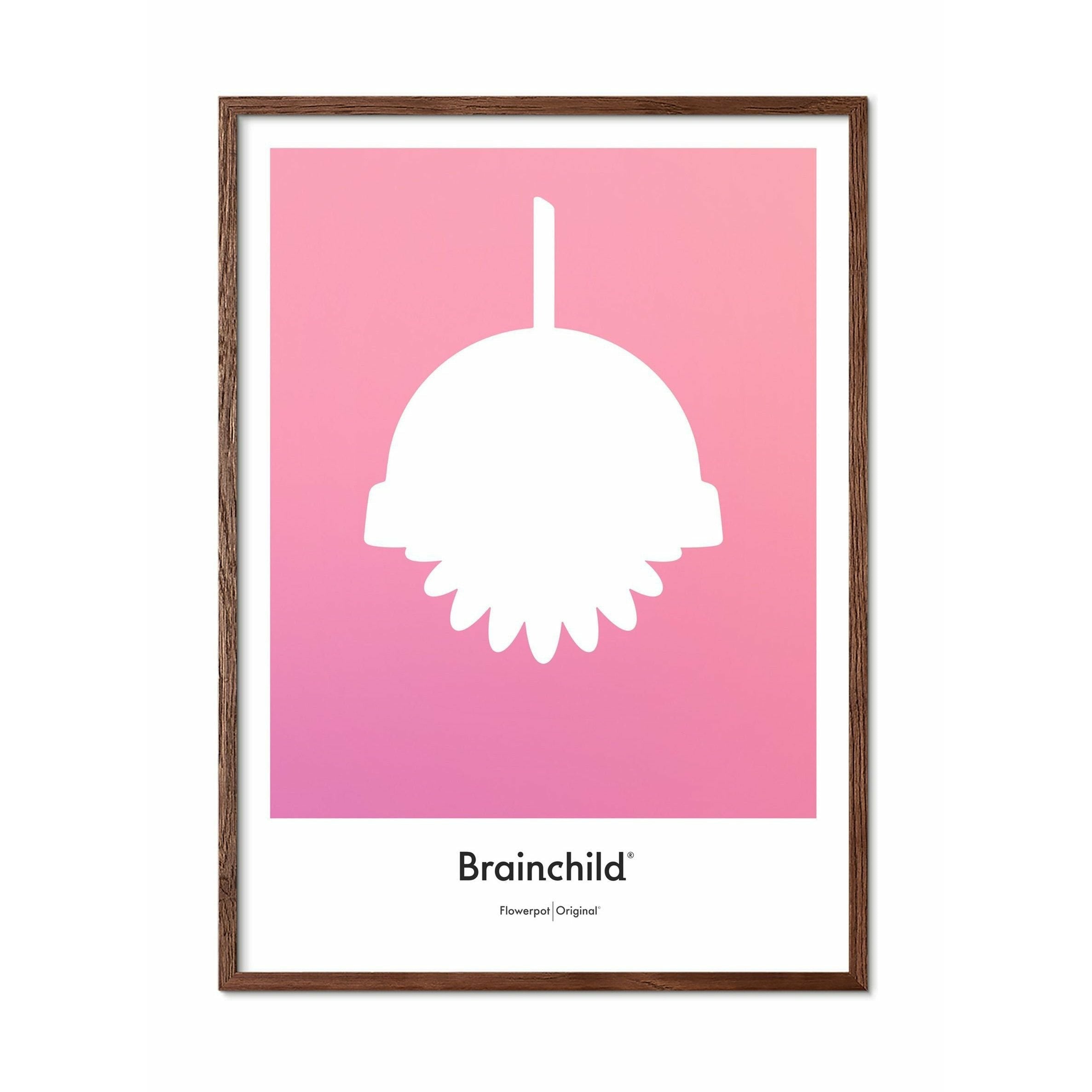 Brainchild Flowerpot Designikonsaffisch, ram i mörkt trä 50x70 cm, rosa