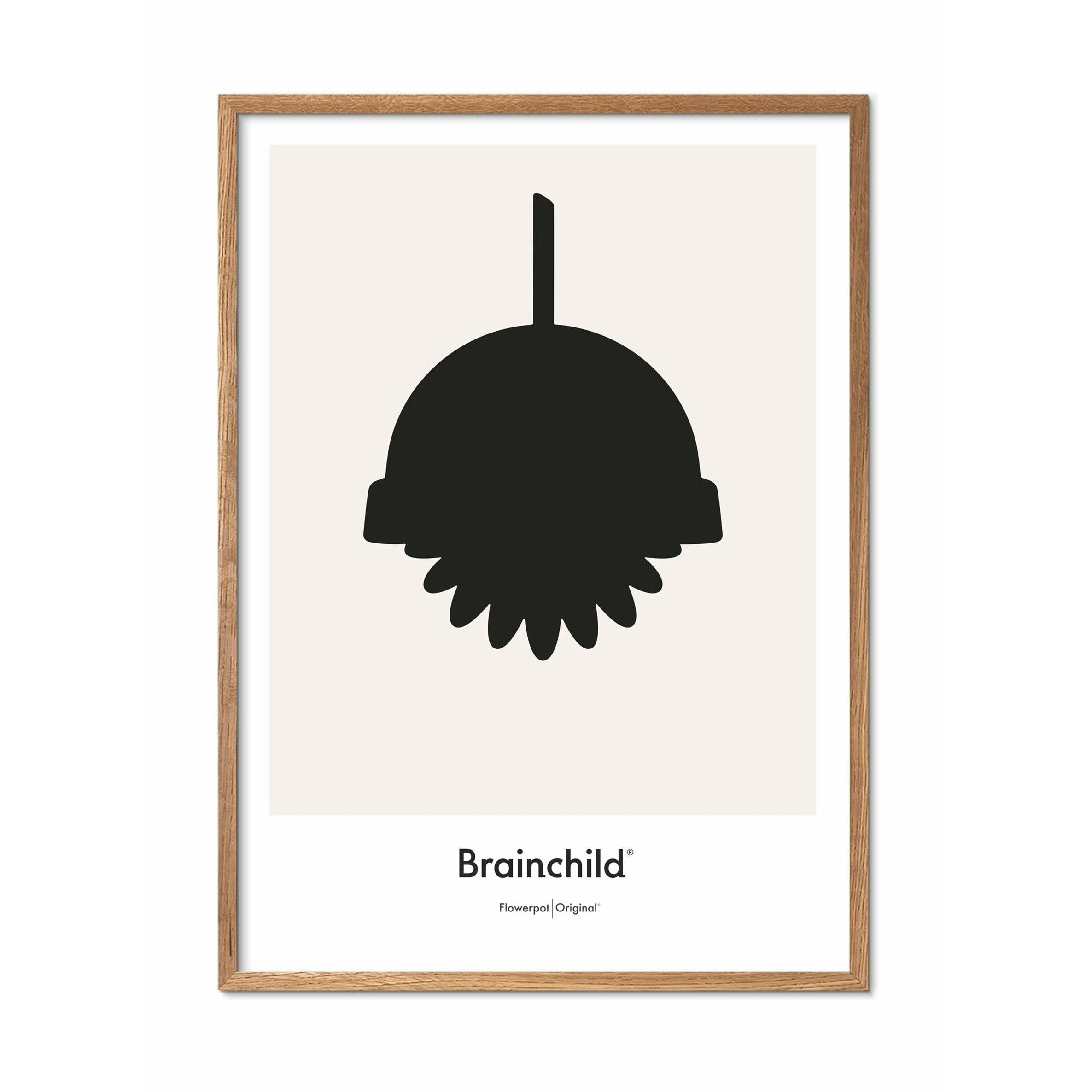 Brainchild Flowerpot Designikonsaffisch, ram i lätt trä 30x40 cm, grå