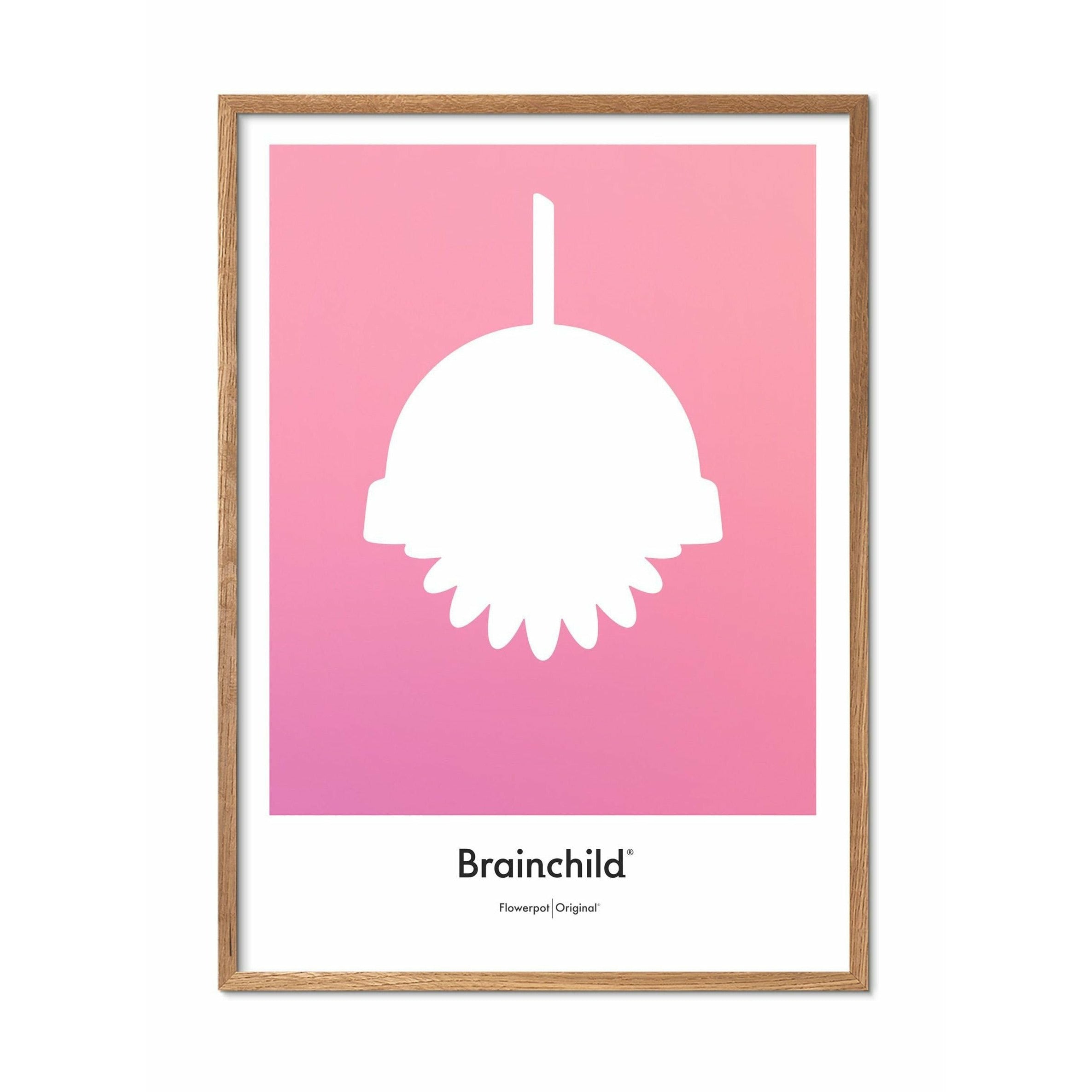 Brainchild Flowerpot Designikonsaffisch, ram i lätt trä 30x40 cm, rosa