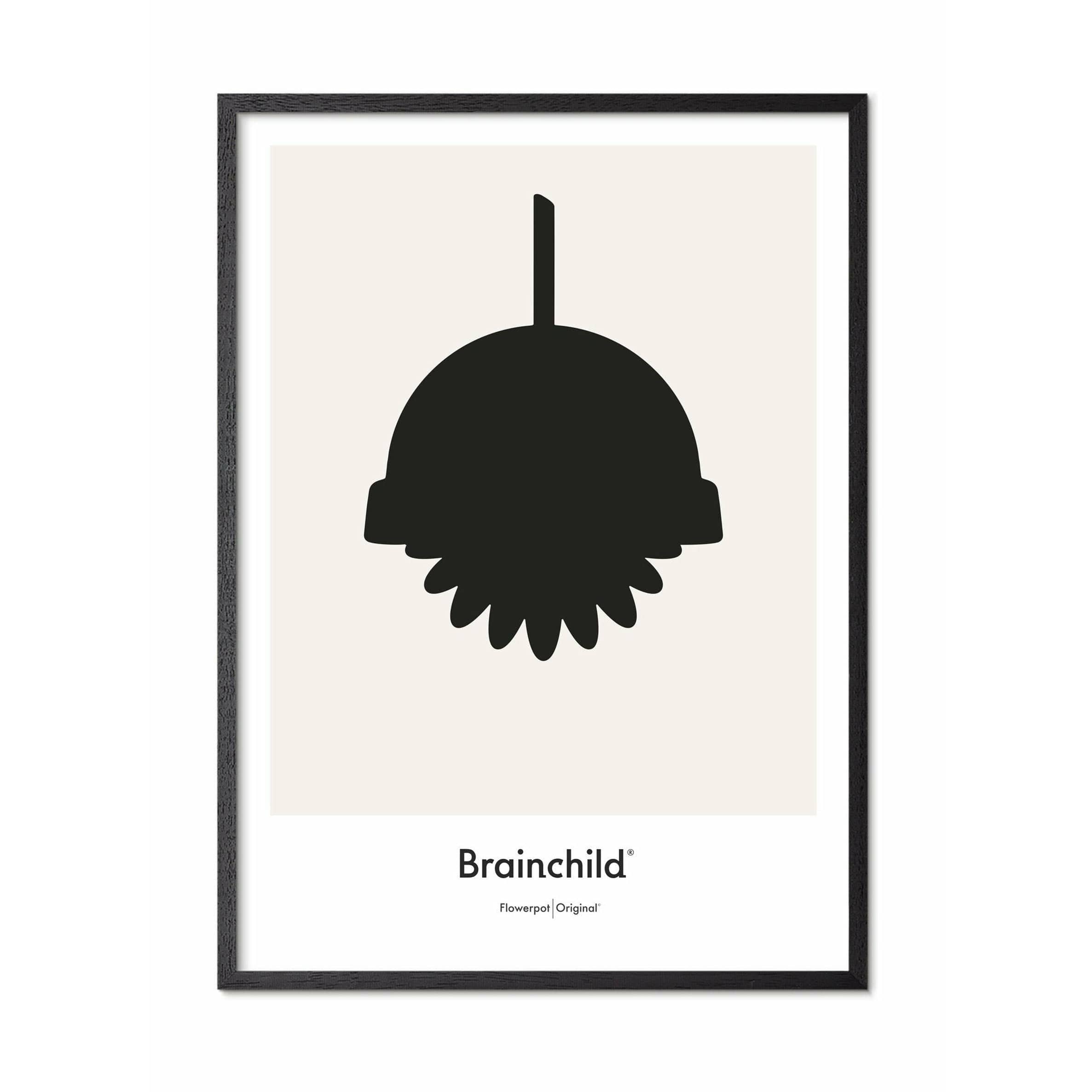 Brainchild Flowerpot Designikon Plakat, Ramme I Sortmalet Træ 30X40 Cm, Grå