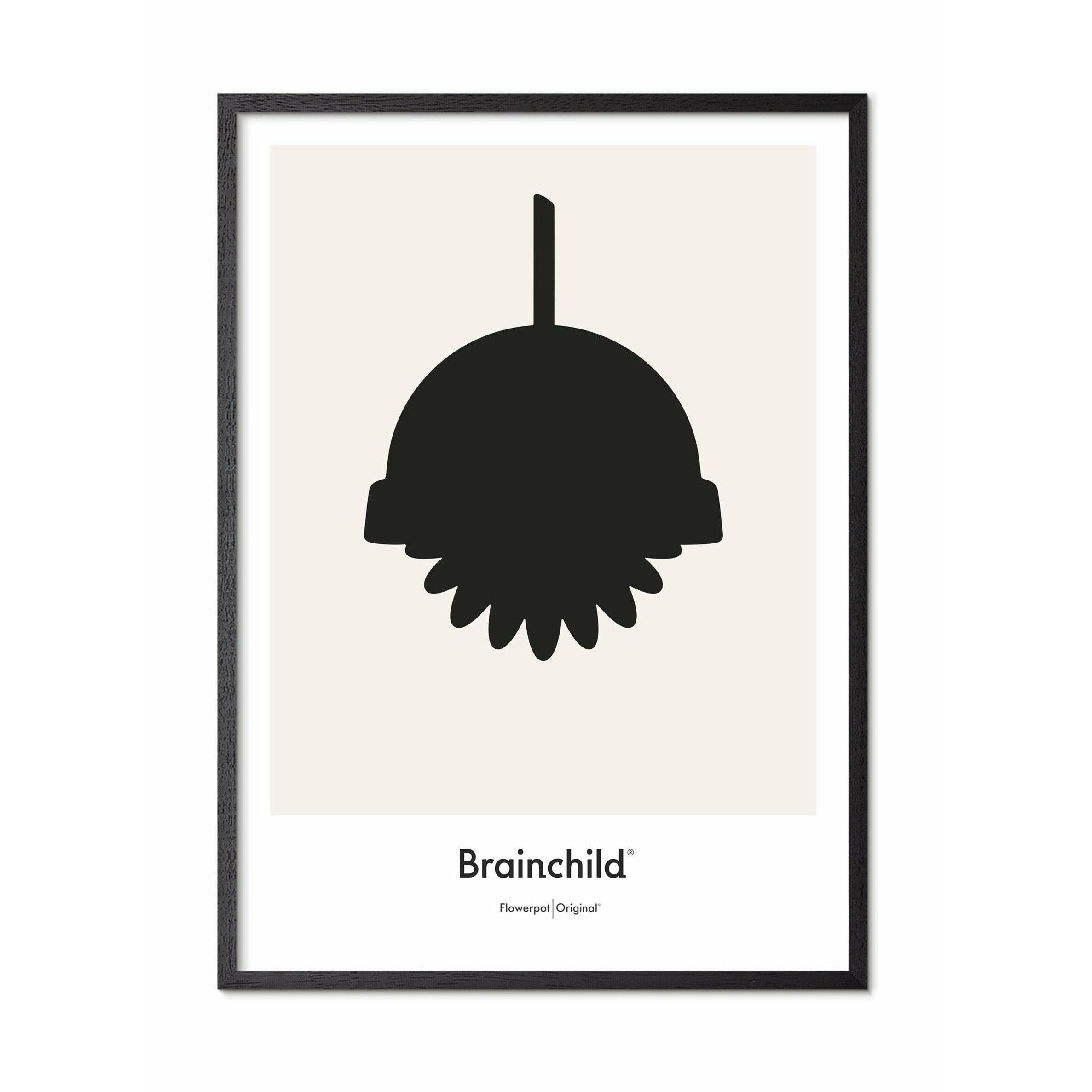 Brainchild Flowerpot Design -ikon affisch, ram i svart målat trä 50x70 cm, grå
