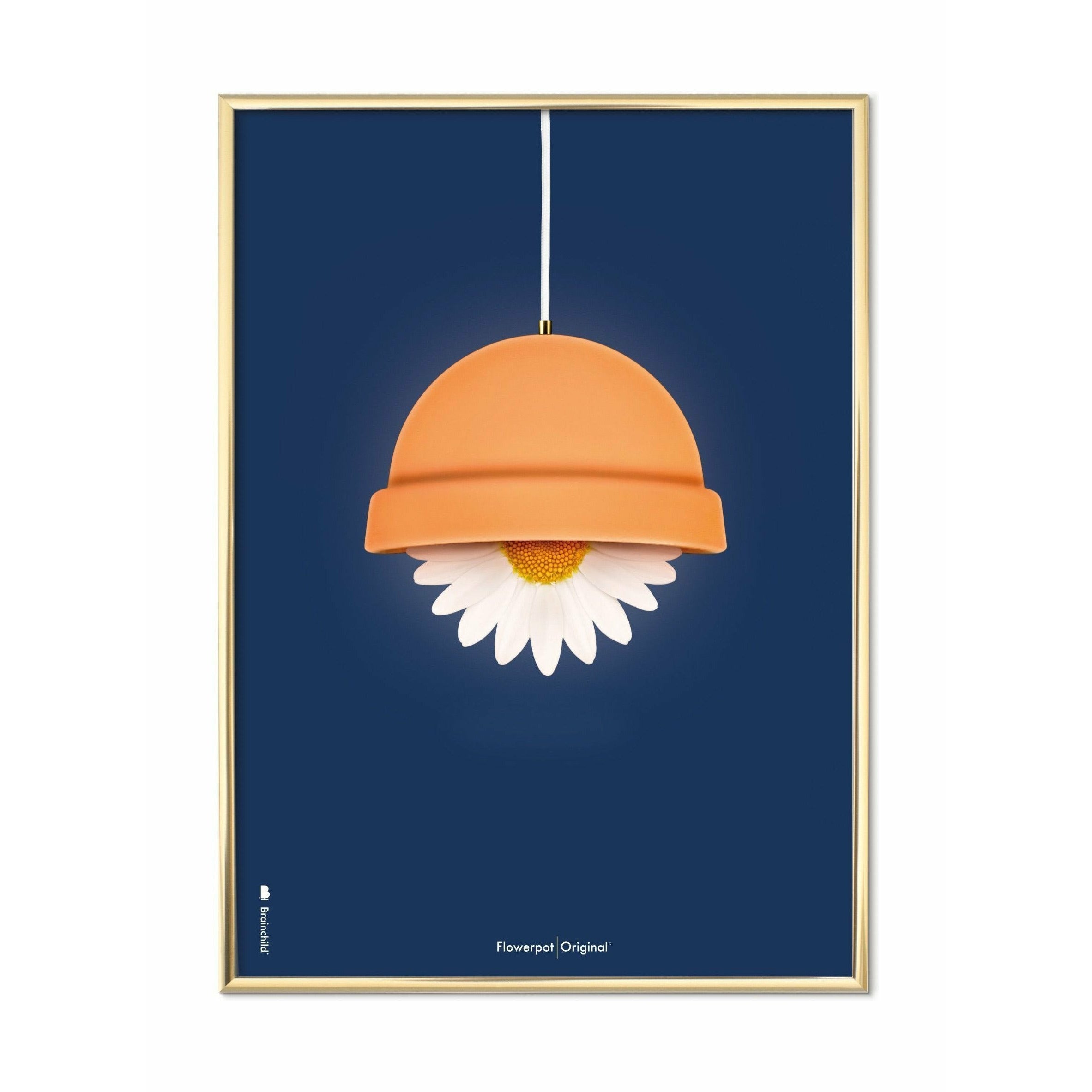 Brainchild Flowerpot Classic Poster, mässingsfärgad ram 50x70 cm, mörkblå bakgrund