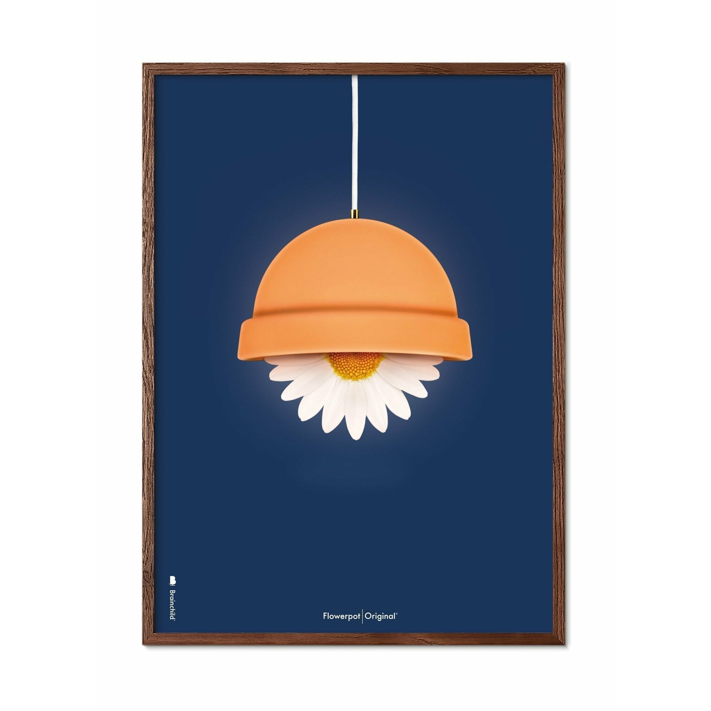 Brainchild Flowerpot Classic -affisch, ram i mörkt trä 30x40 cm, mörkblå bakgrund