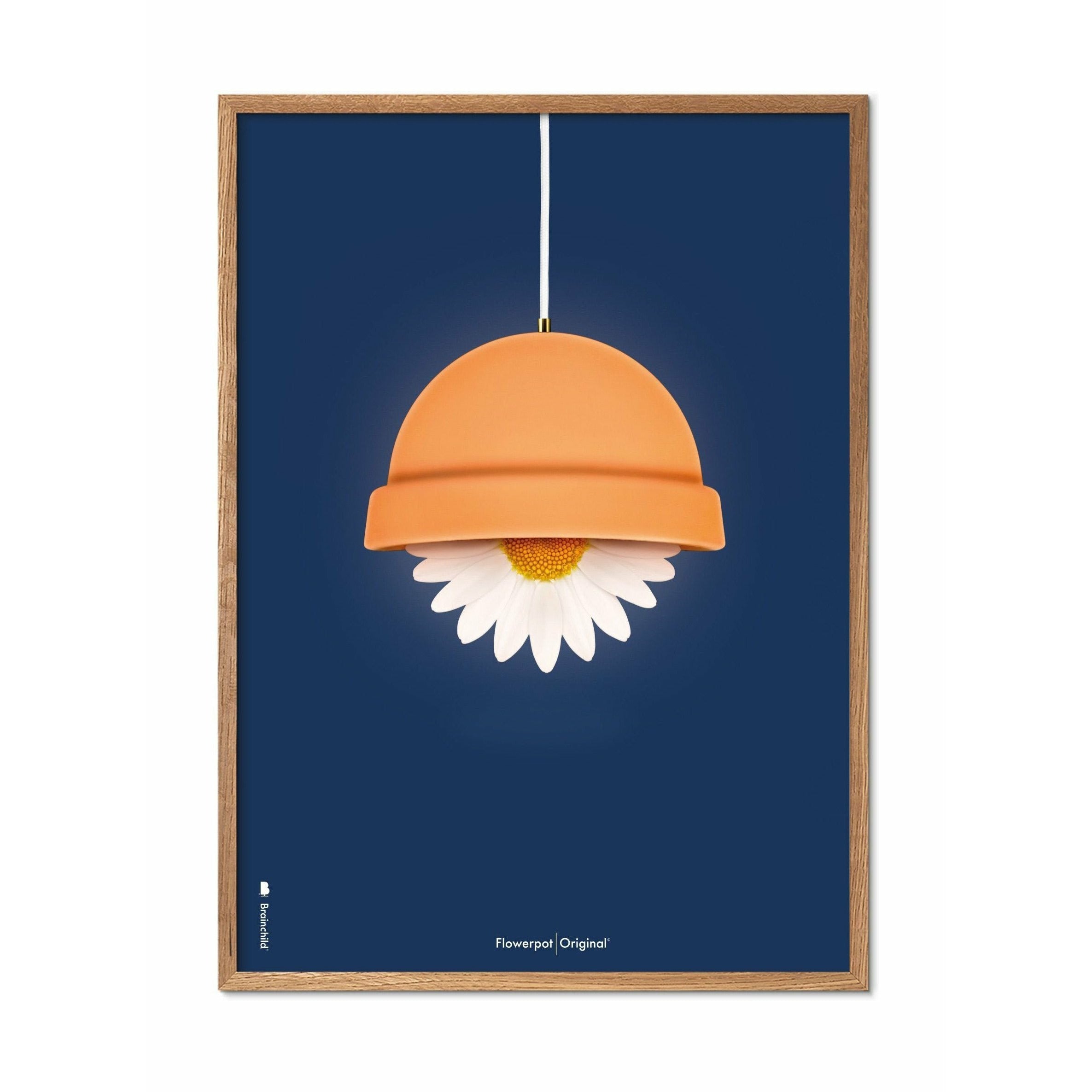 Brainchild Flowerpot Classic -affisch, ram i lätt trä 50x70 cm, mörkblå bakgrund