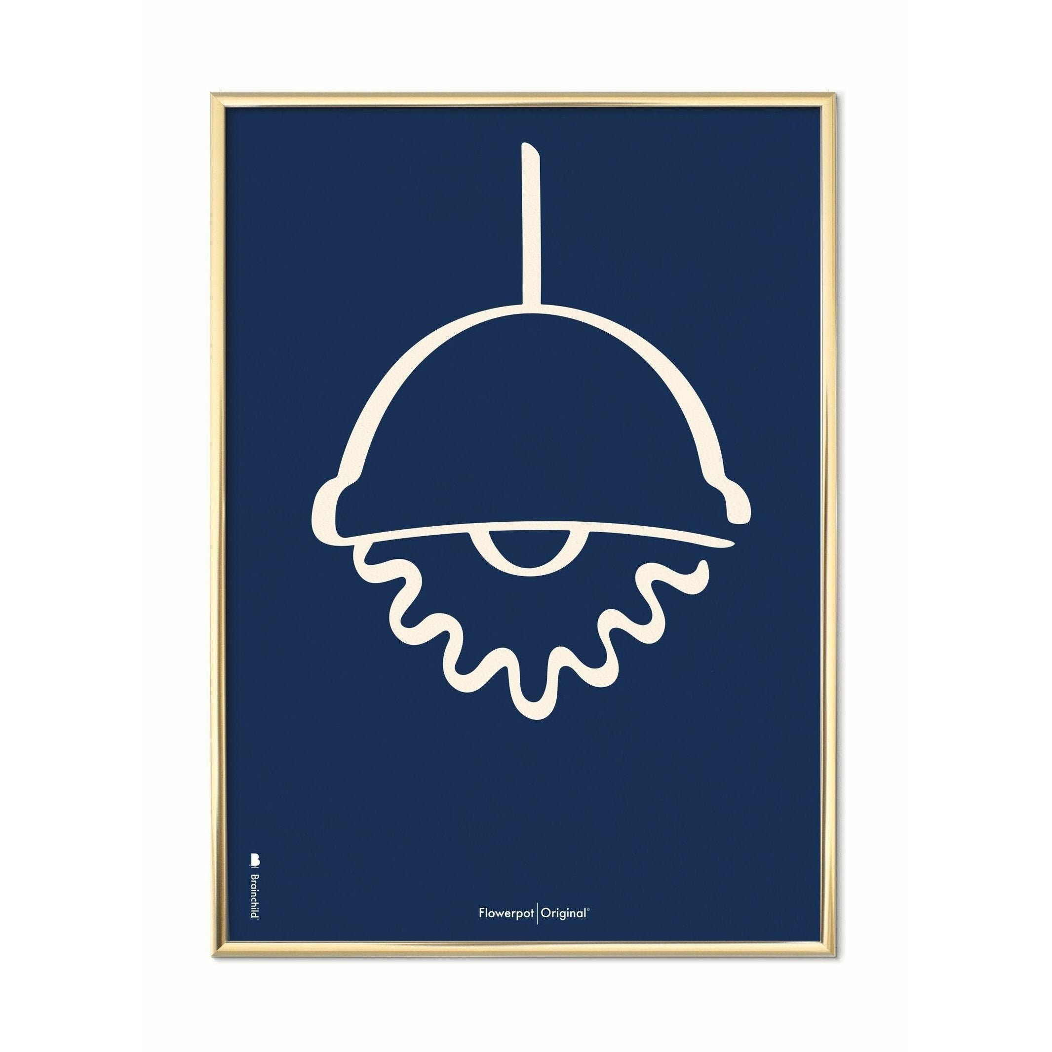 Brainchild Flowerpot Line -affisch, mässingsfärgad ram 30x40 cm, blå bakgrund