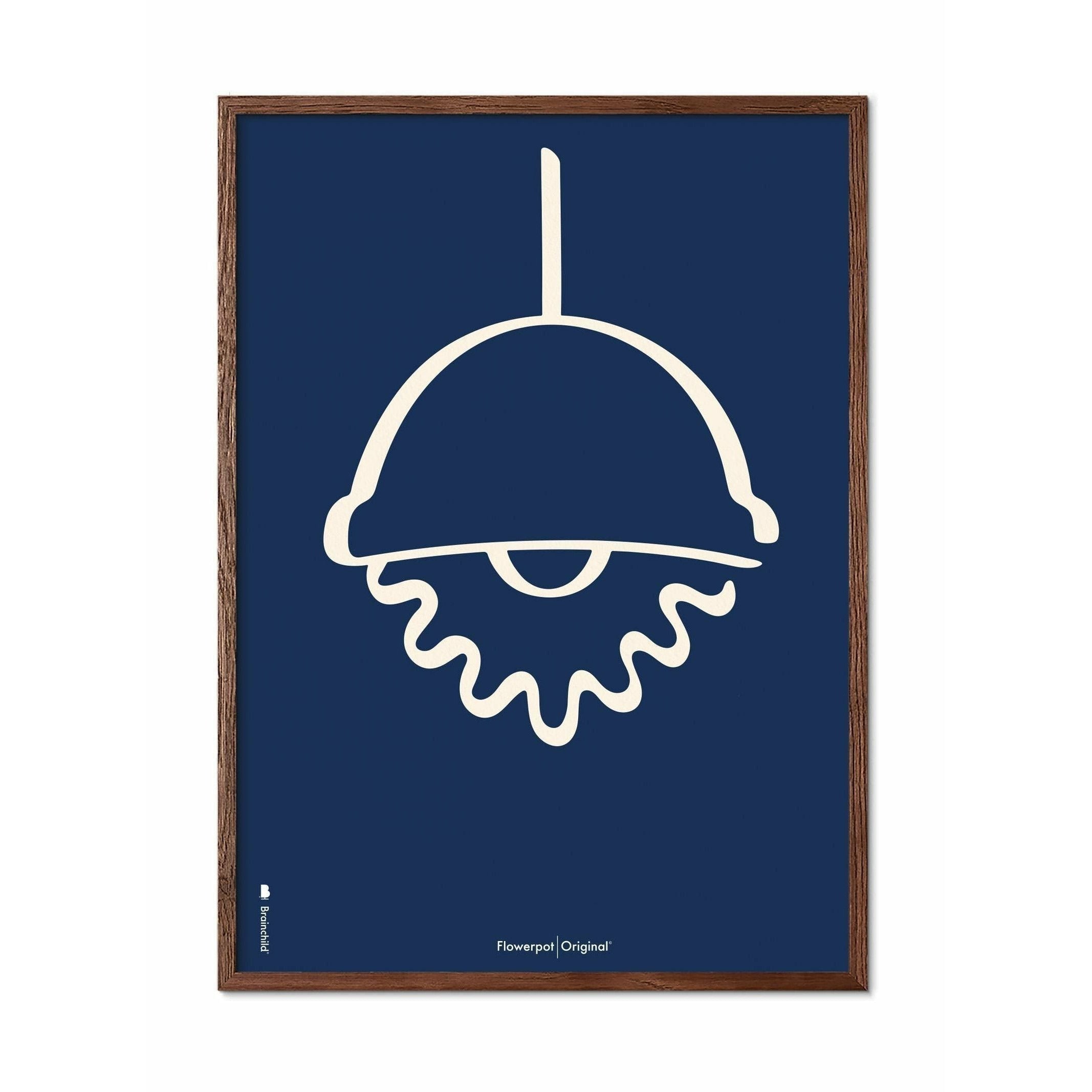 Brainchild Flowerpot Line -affisch, ram i mörkt trä 70x100 cm, blå bakgrund