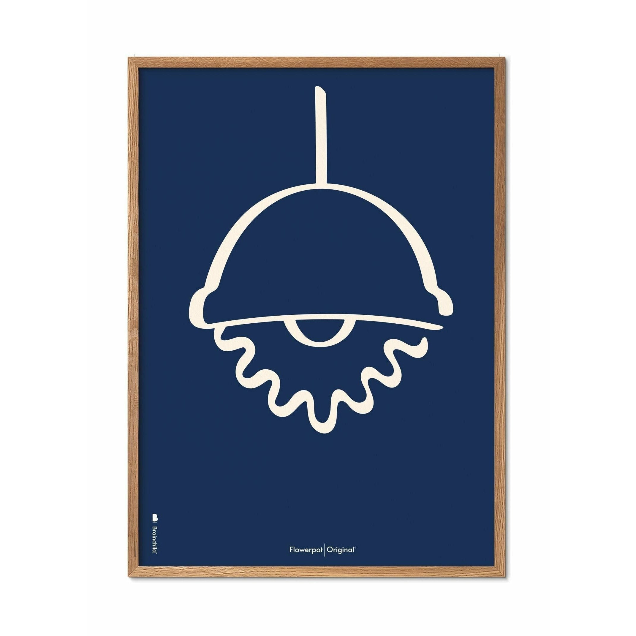Brainchild Flowerpot Line -affisch, ram i lätt trä A5, blå bakgrund