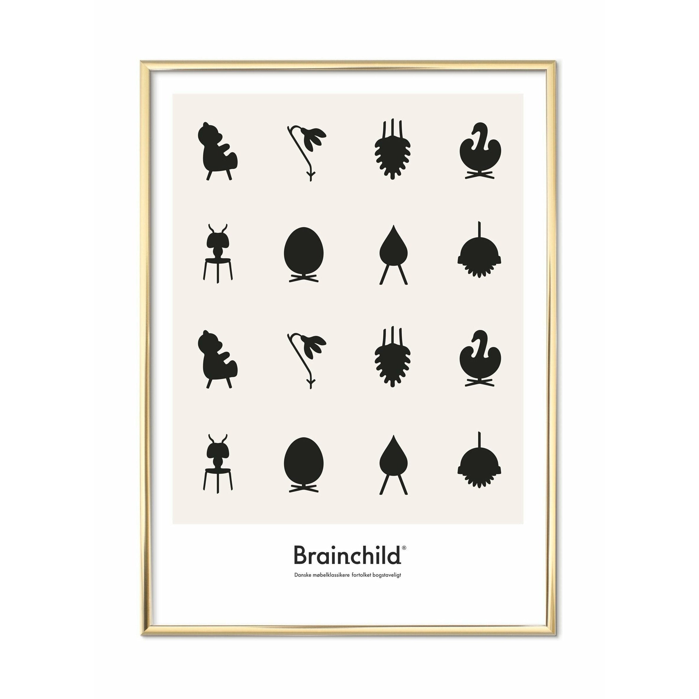 Brainchild Designikoner affisch, mässingsfärgad ram 50x70 cm, grå