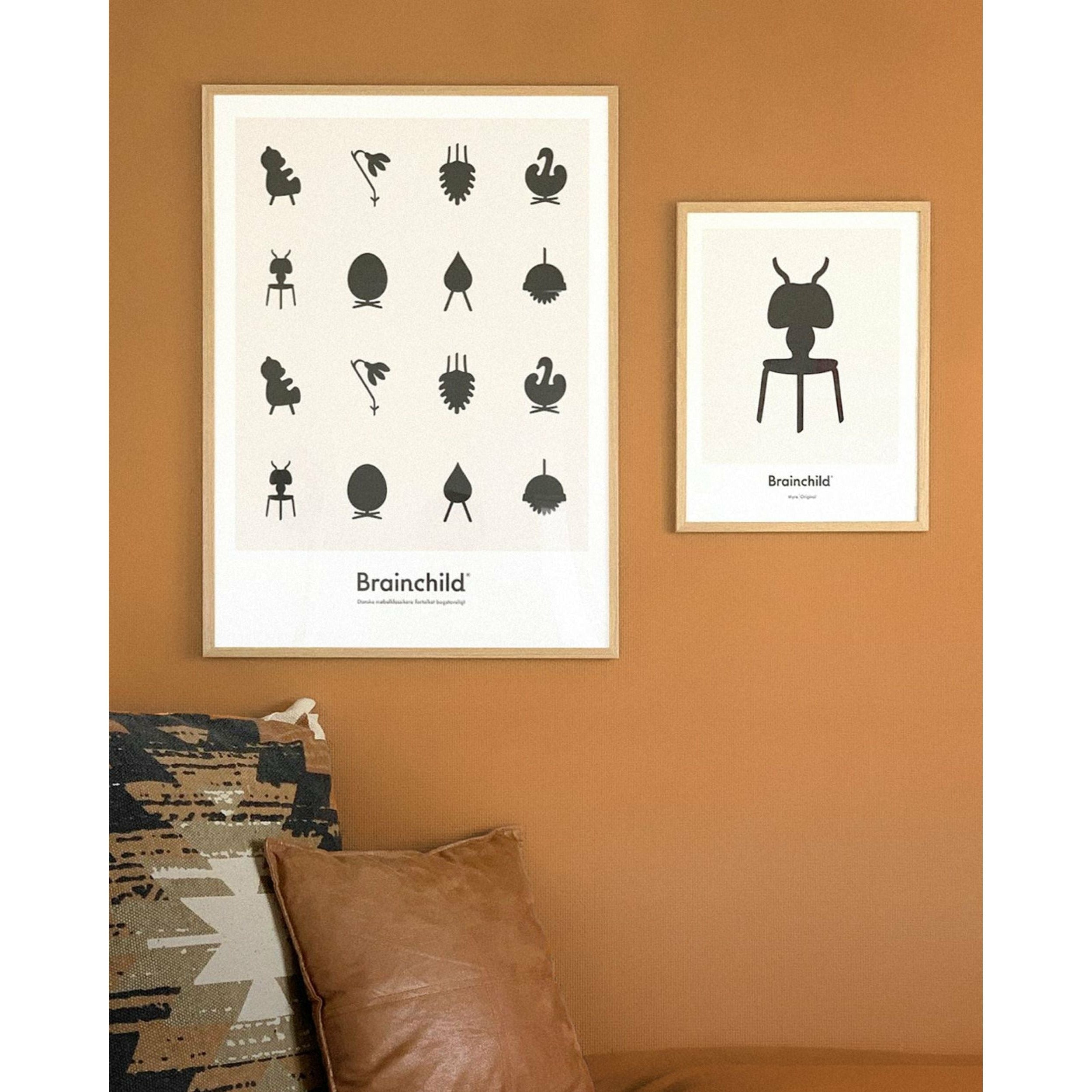 Brainchild Designikoner affisch, ram i mörkt trä 30x40 cm, grå