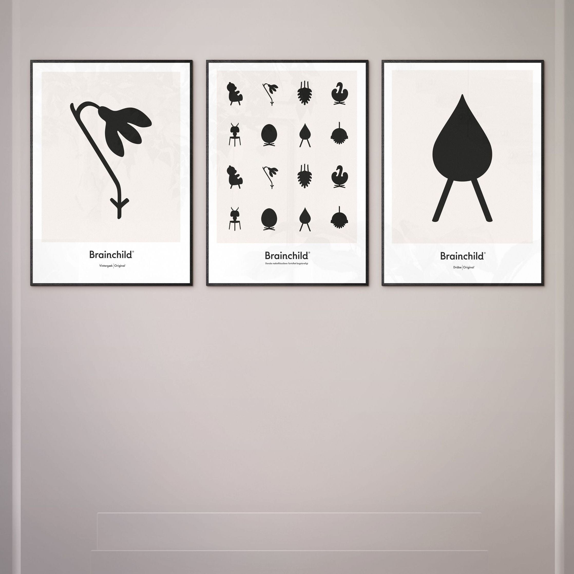 Brainchild Designikoner affisch, ram i mörkt trä A5, grå