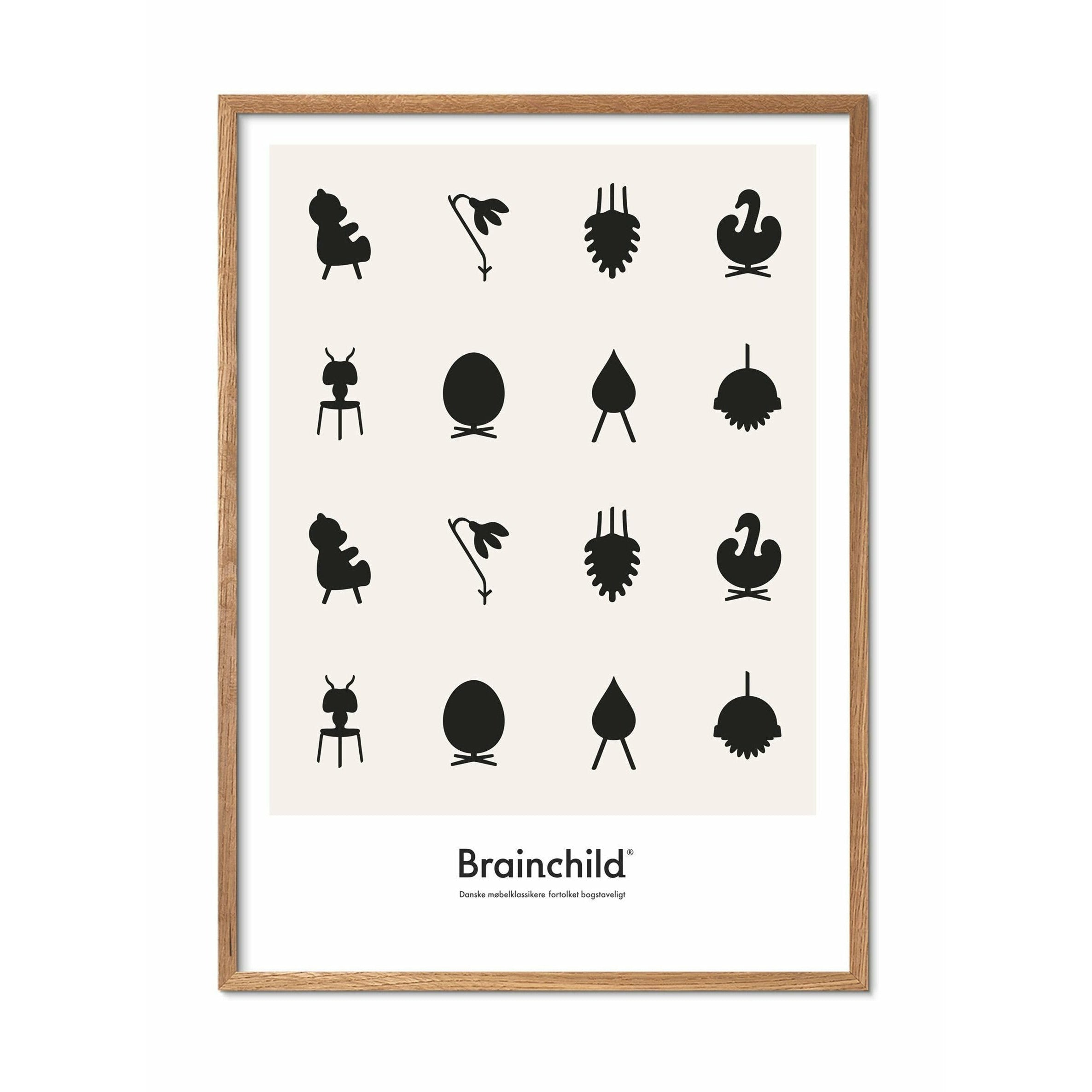 Brainchild Designikoner affisch, ram i lätt trä 70x100 cm, grå