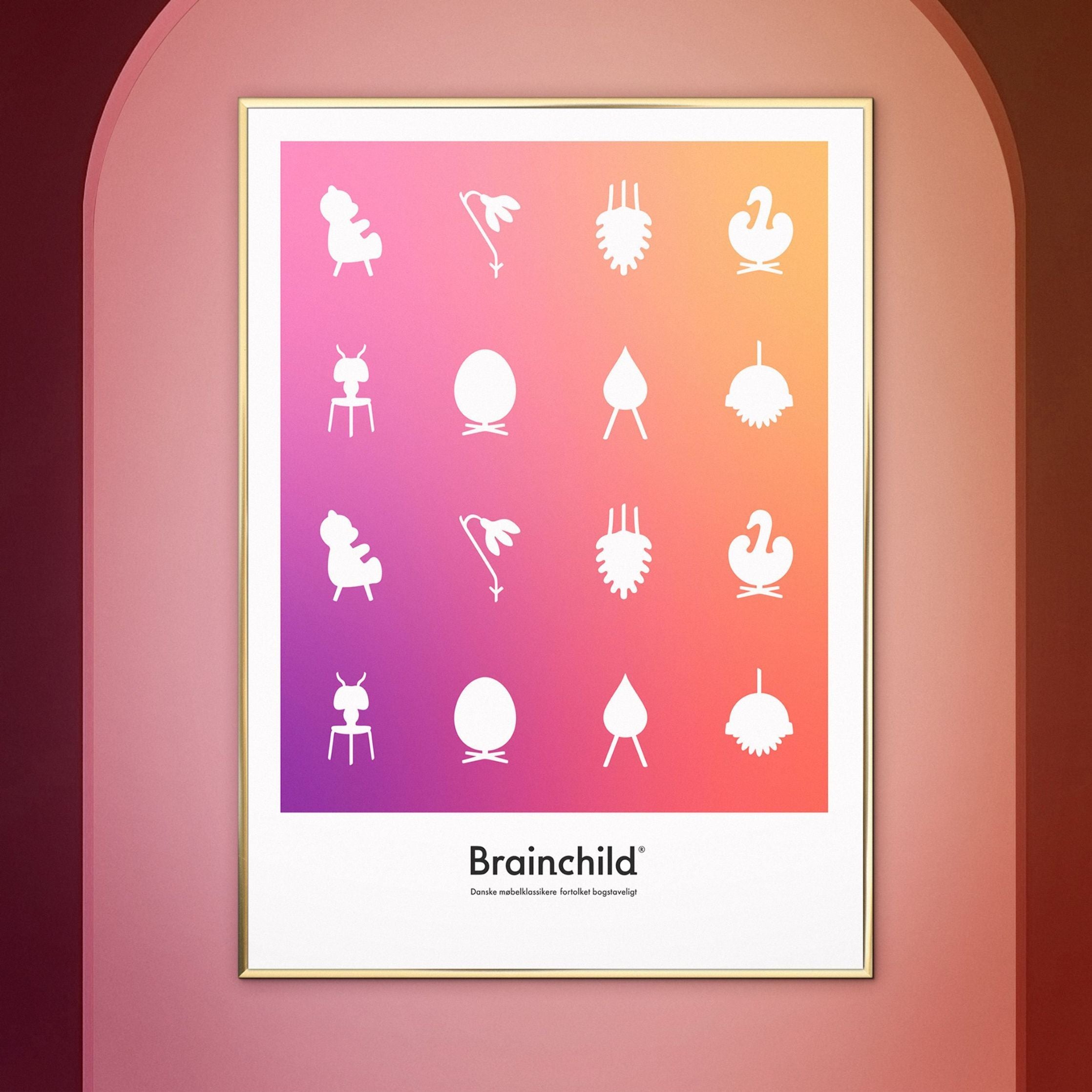 Brainchild Designikon Plakat, Ramme I Sortmalet Træ A5, Farvetone