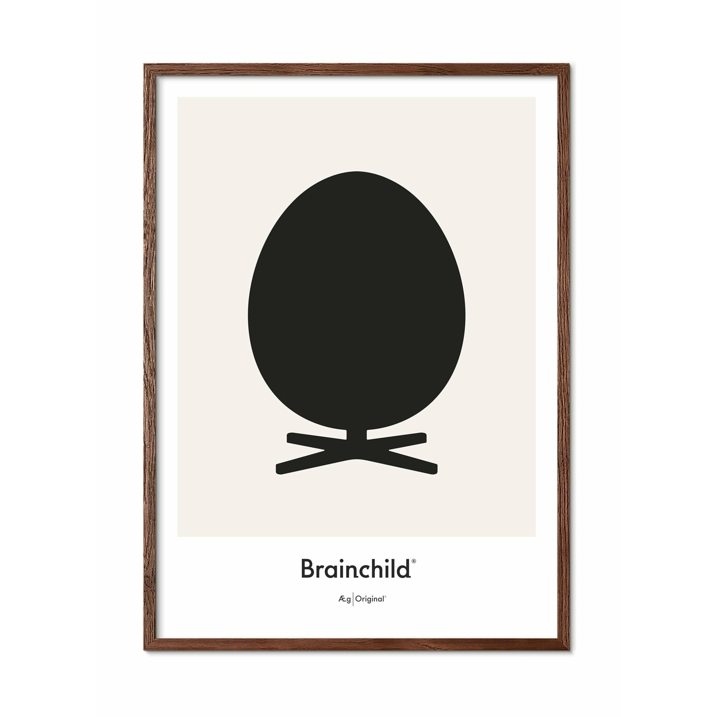 Brainchild Äggdesignikon affisch, ram i mörkt trä 50x70 cm, grå