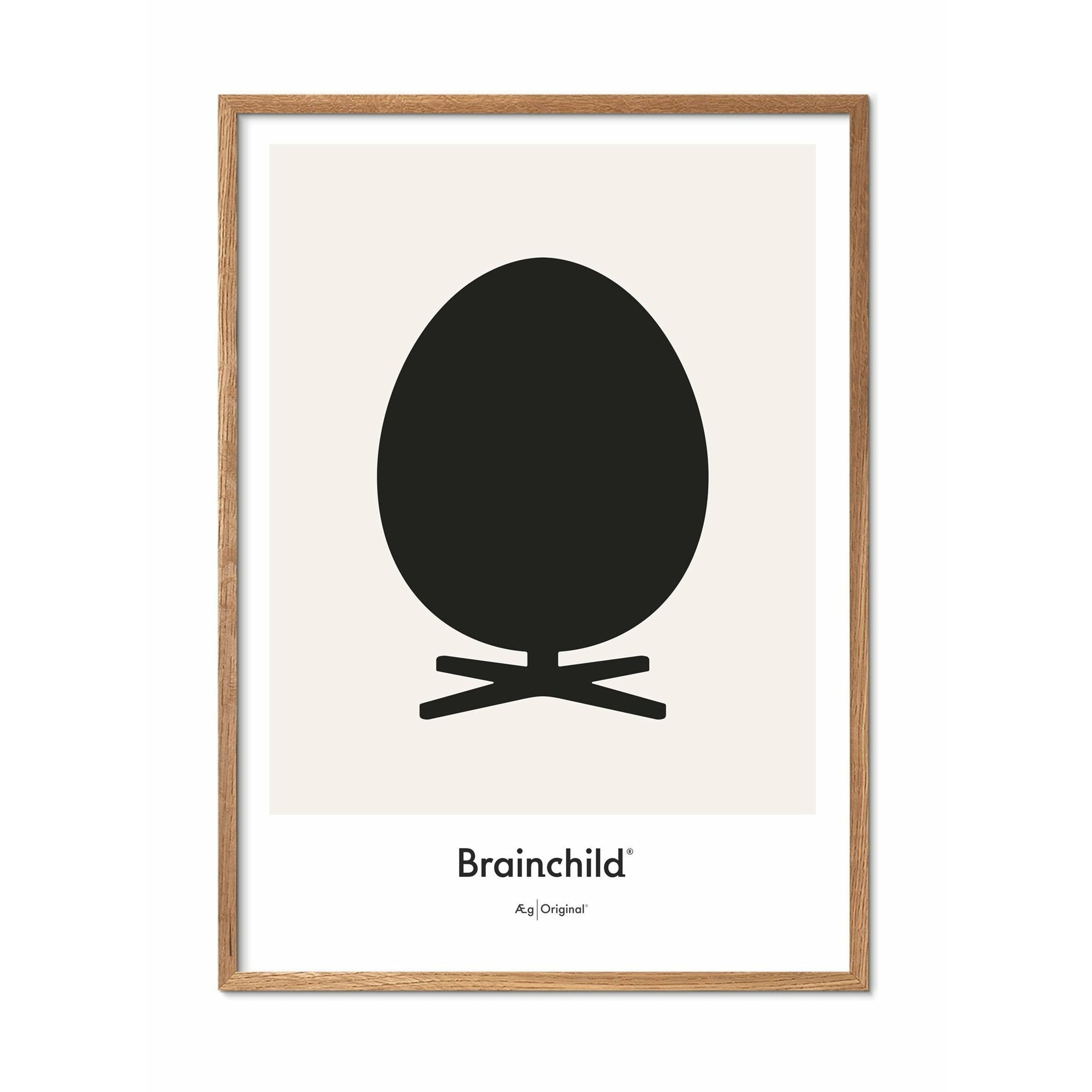 Brainchild Äggdesignikon affisch, ram i lätt trä 50x70 cm, grå