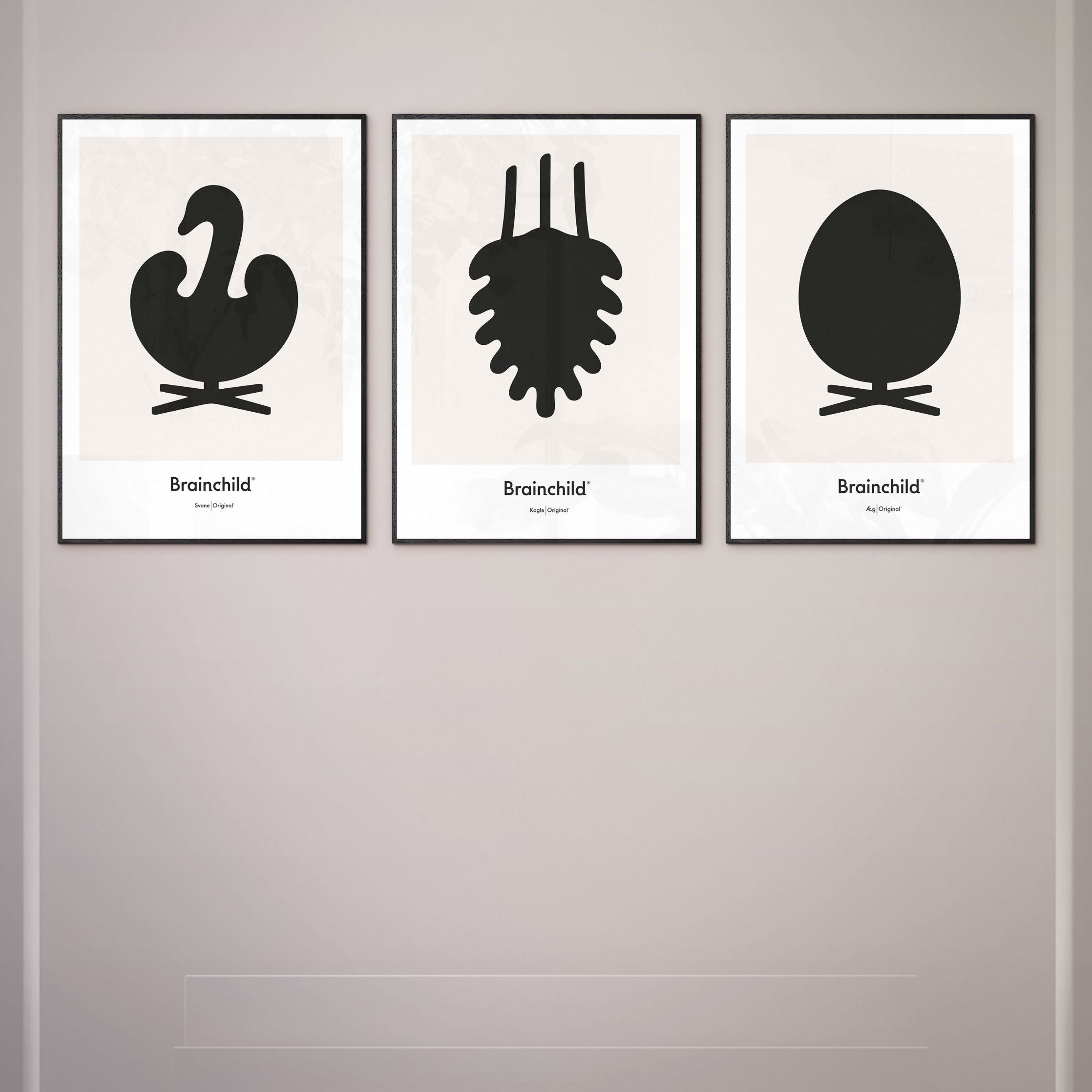 Brainchild Äggdesignikon affisch, ram i svart målad trä A5, grå