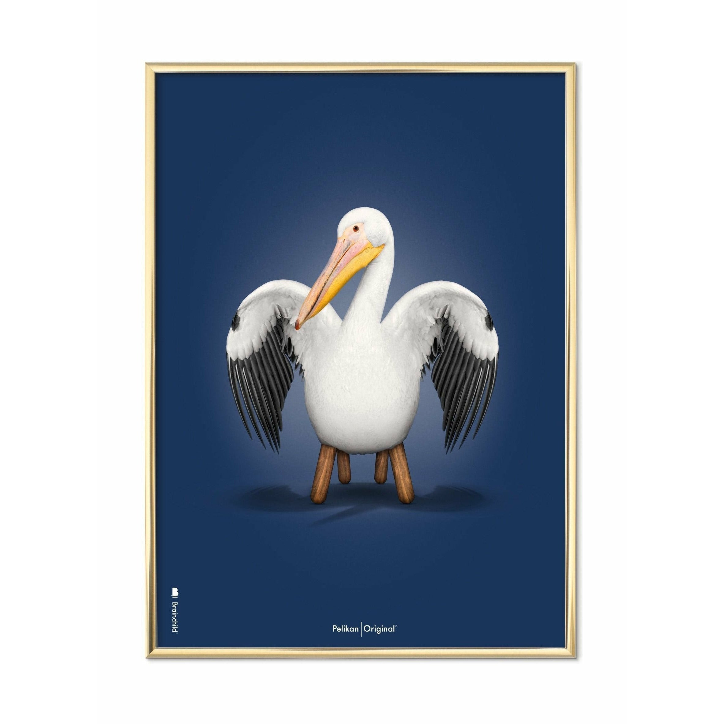 Brainchild Pelican Classic -affisch, mässingsfärgad ram 50x70 cm, mörkblå bakgrund