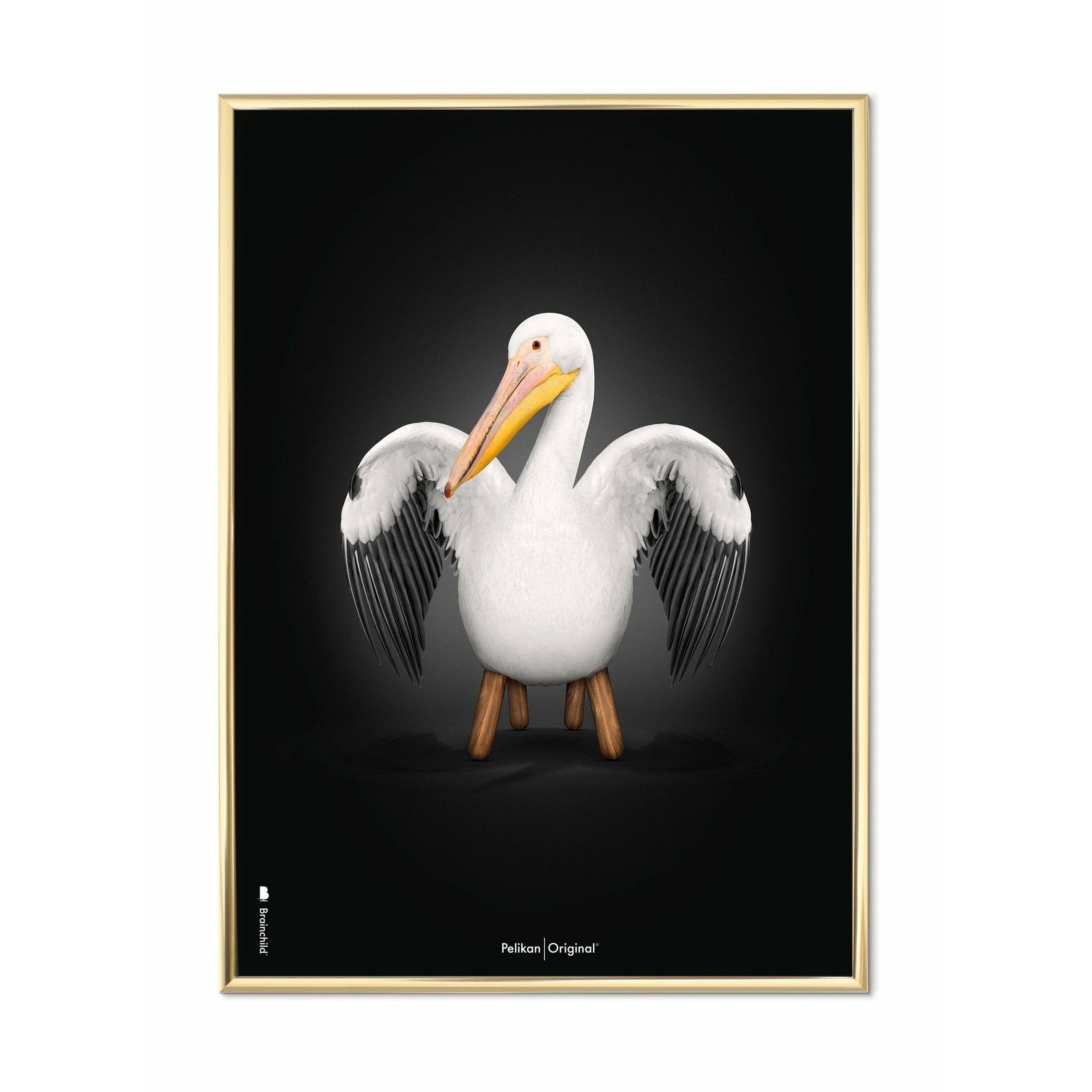 Brainchild Pelican Classic -affisch, mässingsfärgad ram A5, svart bakgrund