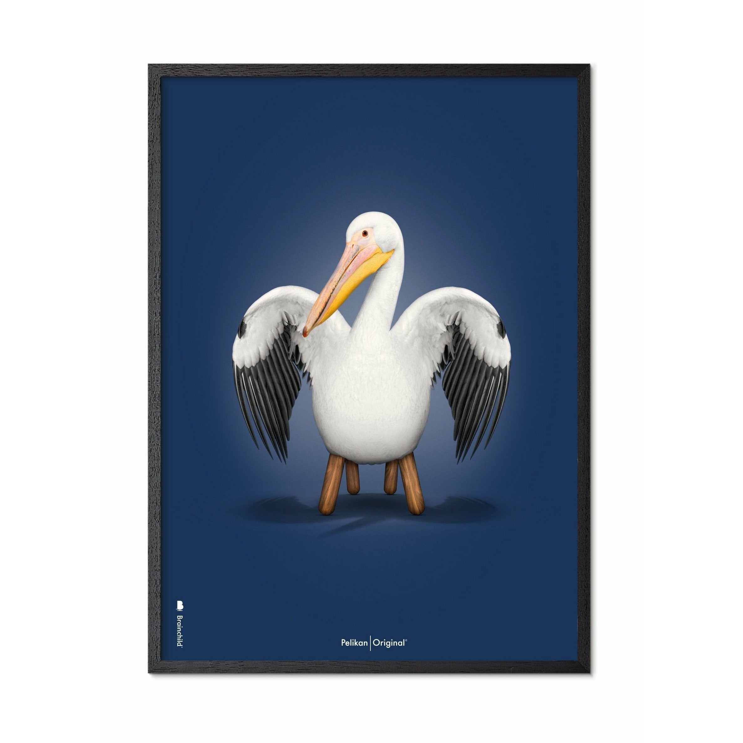 Brainchild Pelican Classic -affisch, ram i svart målat trä 30x40 cm, mörkblå bakgrund