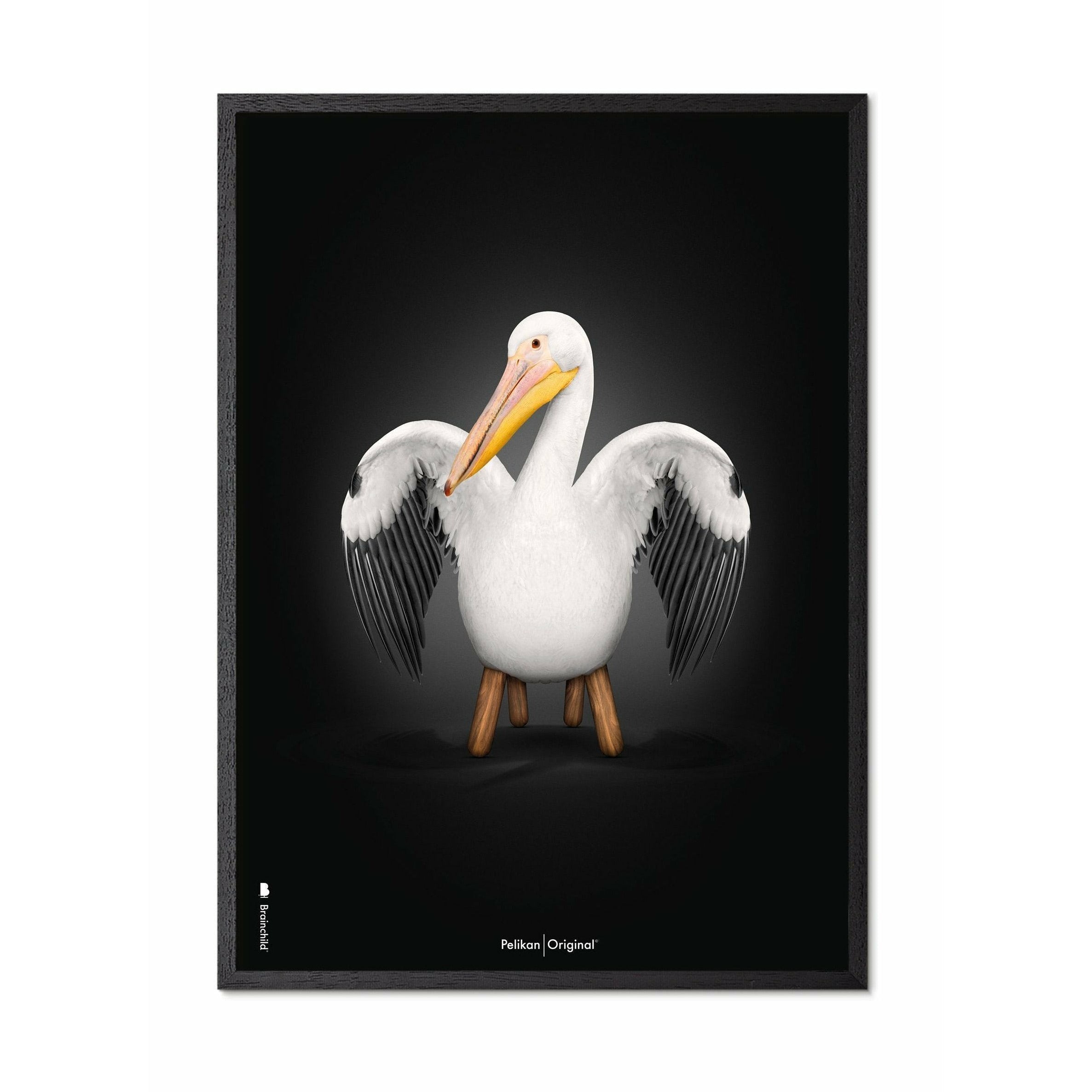 Brainchild Pelican Classic -affisch, ram i svart målat trä 50x70 cm, svart bakgrund