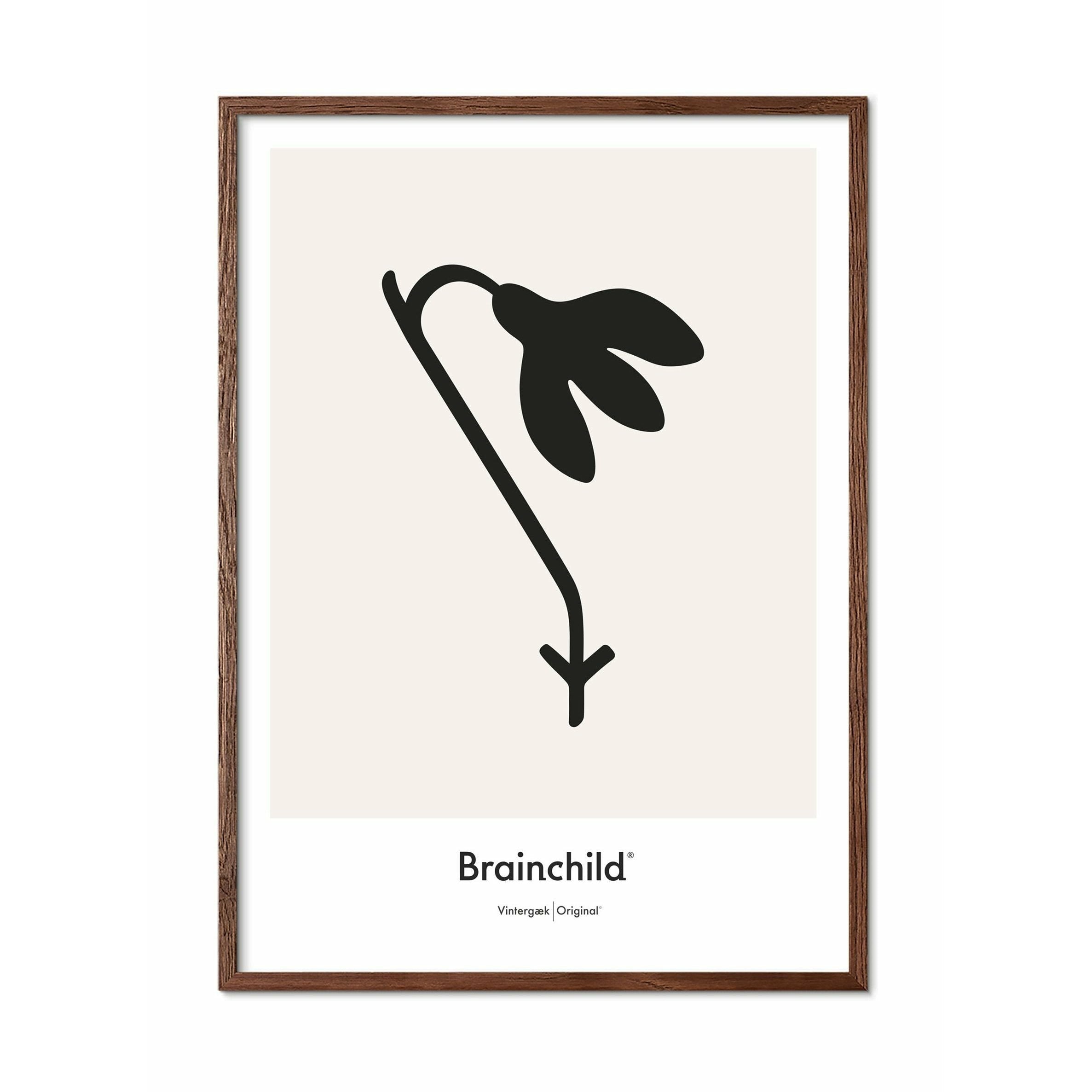 Brainchild Vintergästdesignikon affisch, ram i mörkt trä 30x40 cm, grå