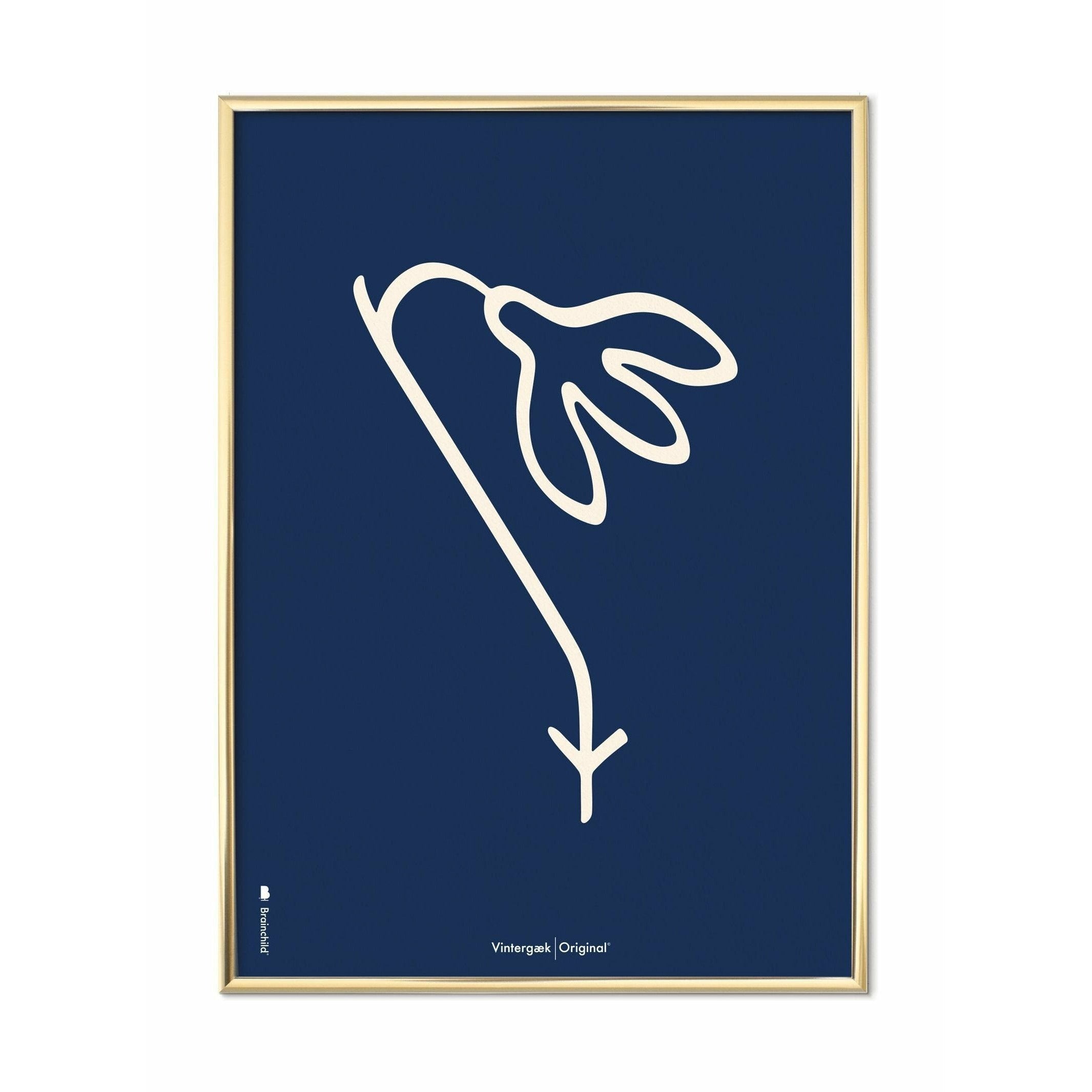 Brainchild Winter Gap Line -affisch, mässingsfärgad ram 50x70 cm, blå bakgrund