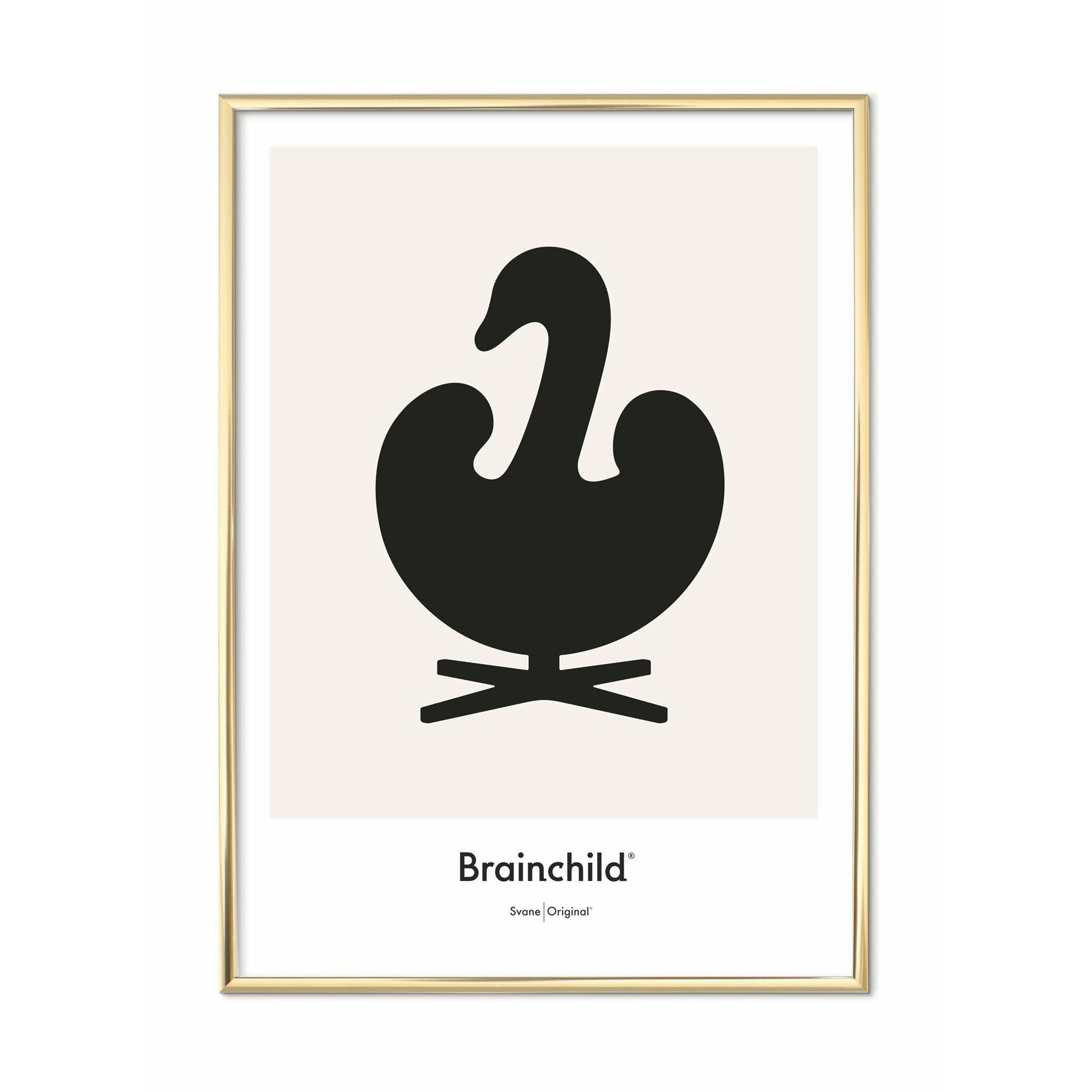 Brainchild Swan Design Icon -affisch, mässingsfärgad ram 70x100 cm, grå