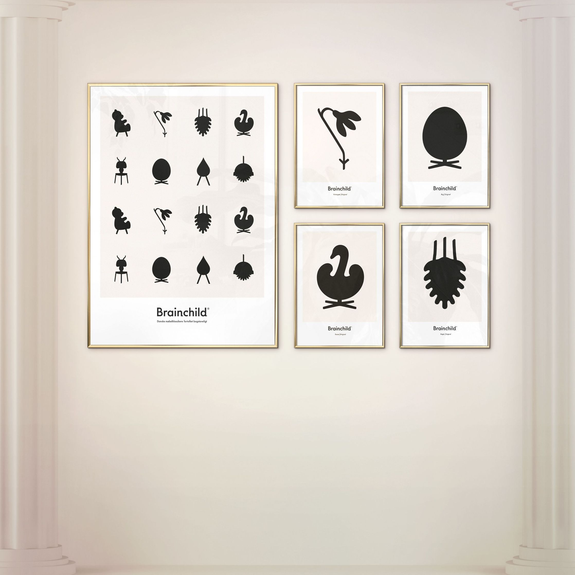Brainchild Swan Design Icon -affisch, ram i mörkt trä 30x40 cm, grå