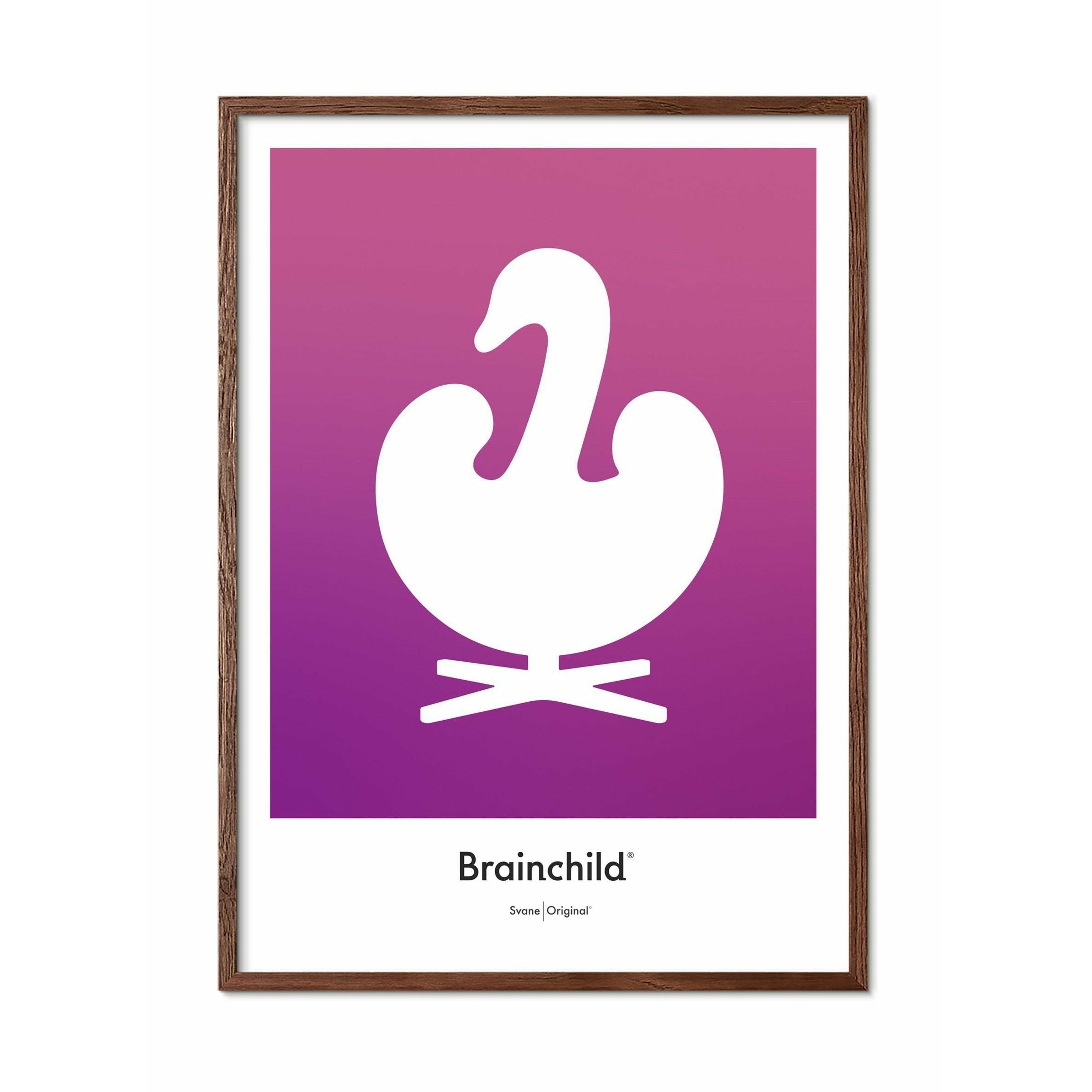 Brainchild Swan Design Icon -affisch, ram i mörkt trä 30x40 cm, lila