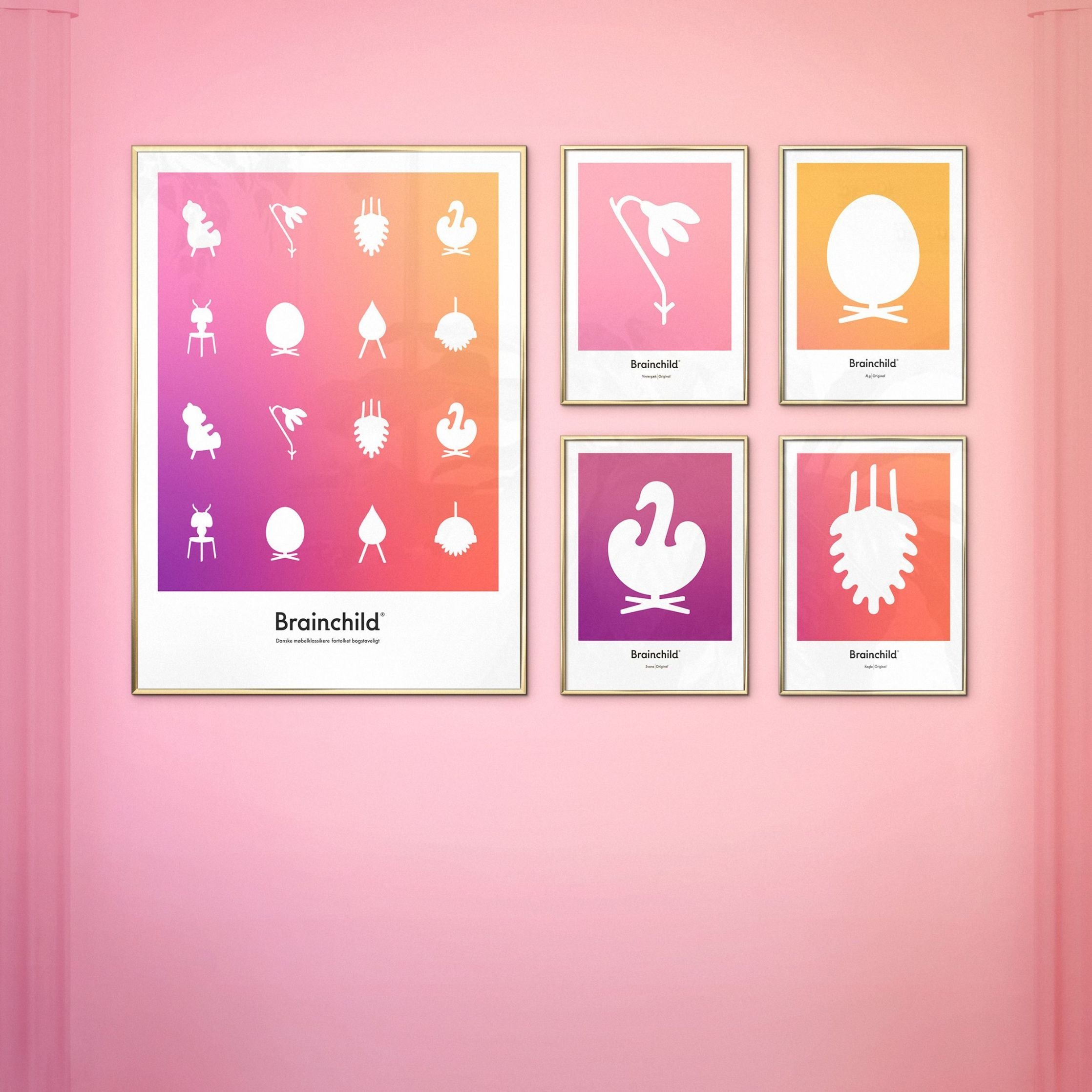 Brainchild Swan Design Icon Poster, Frame in Dark Wood A5, Purple