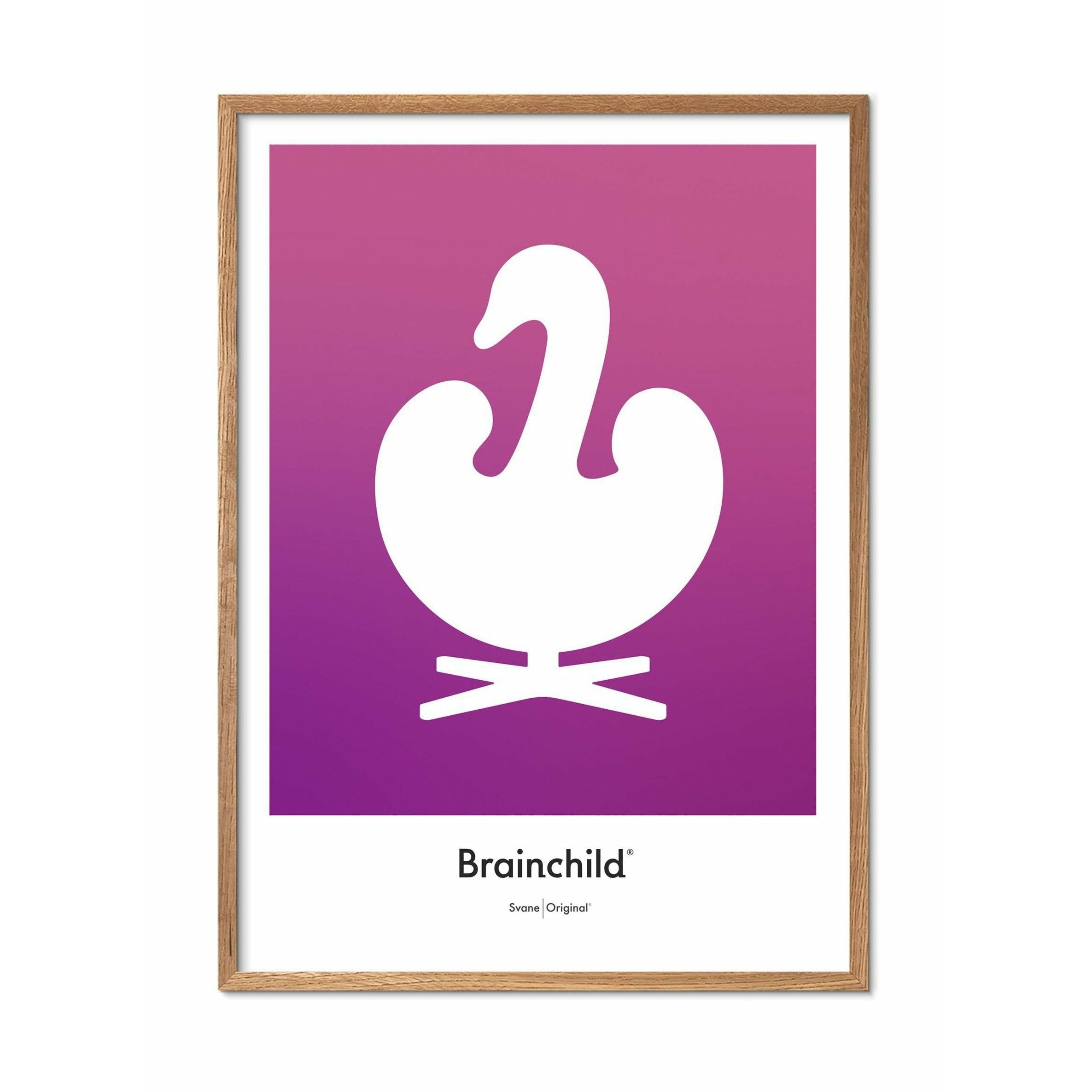 Brainchild Swan Design Icon -affisch, ram i lätt trä 30x40 cm, lila