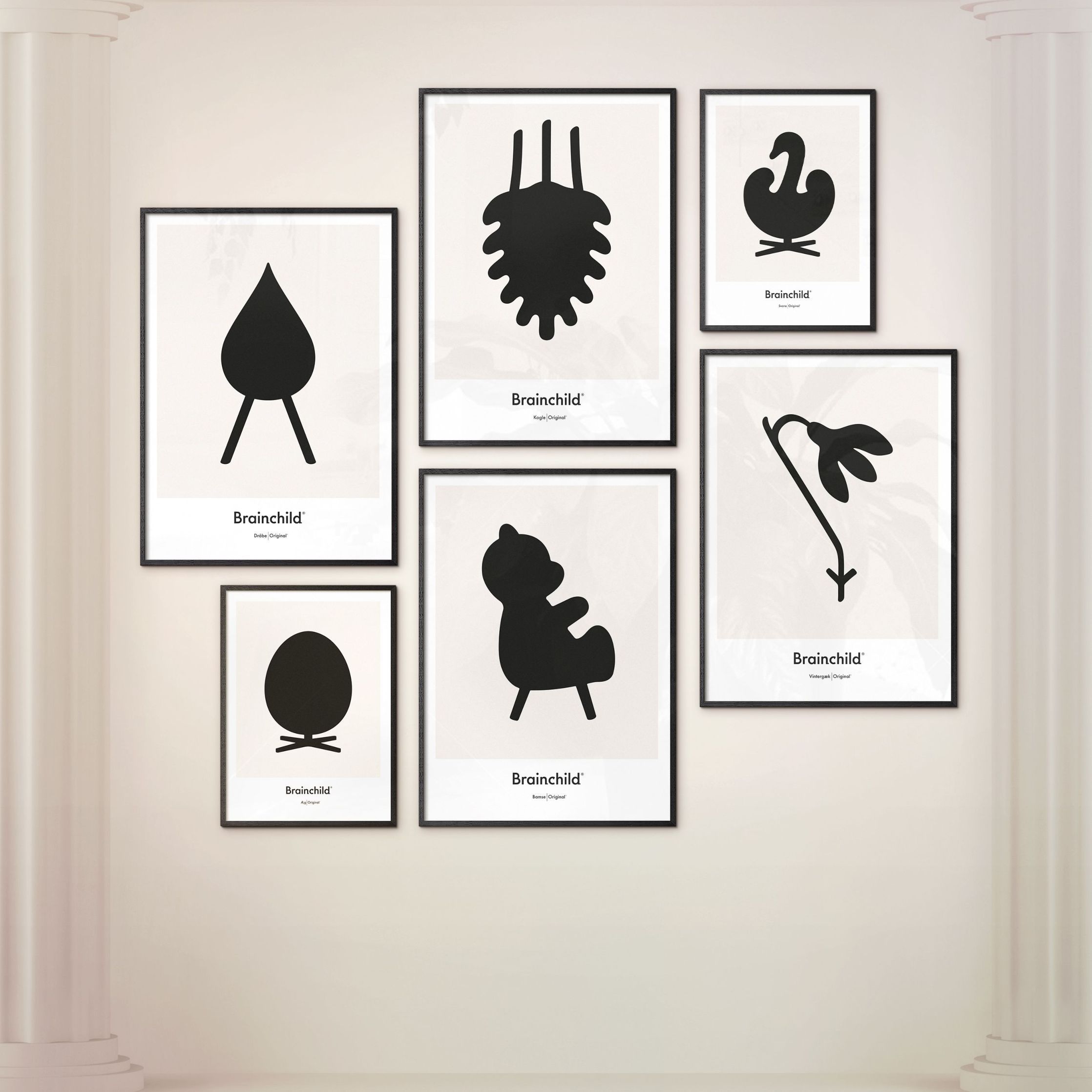 Brainchild Swan Design Icon -affisch, ram i lätt trä A5, grå