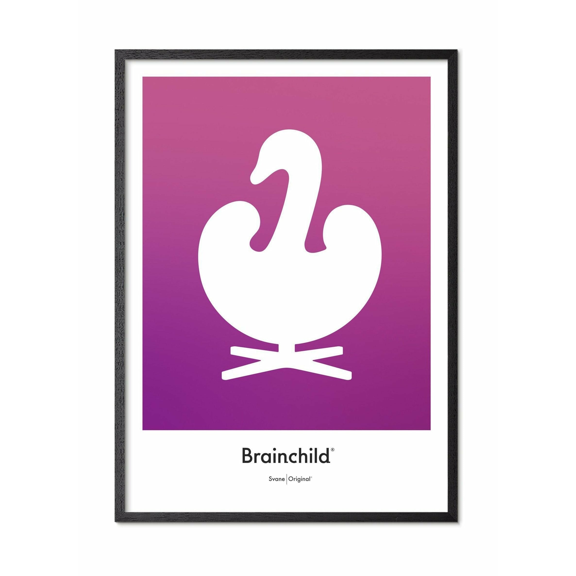 Brainchild Swan Design -ikonsaffisch, ram i svart -målat trä 30x40 cm, lila