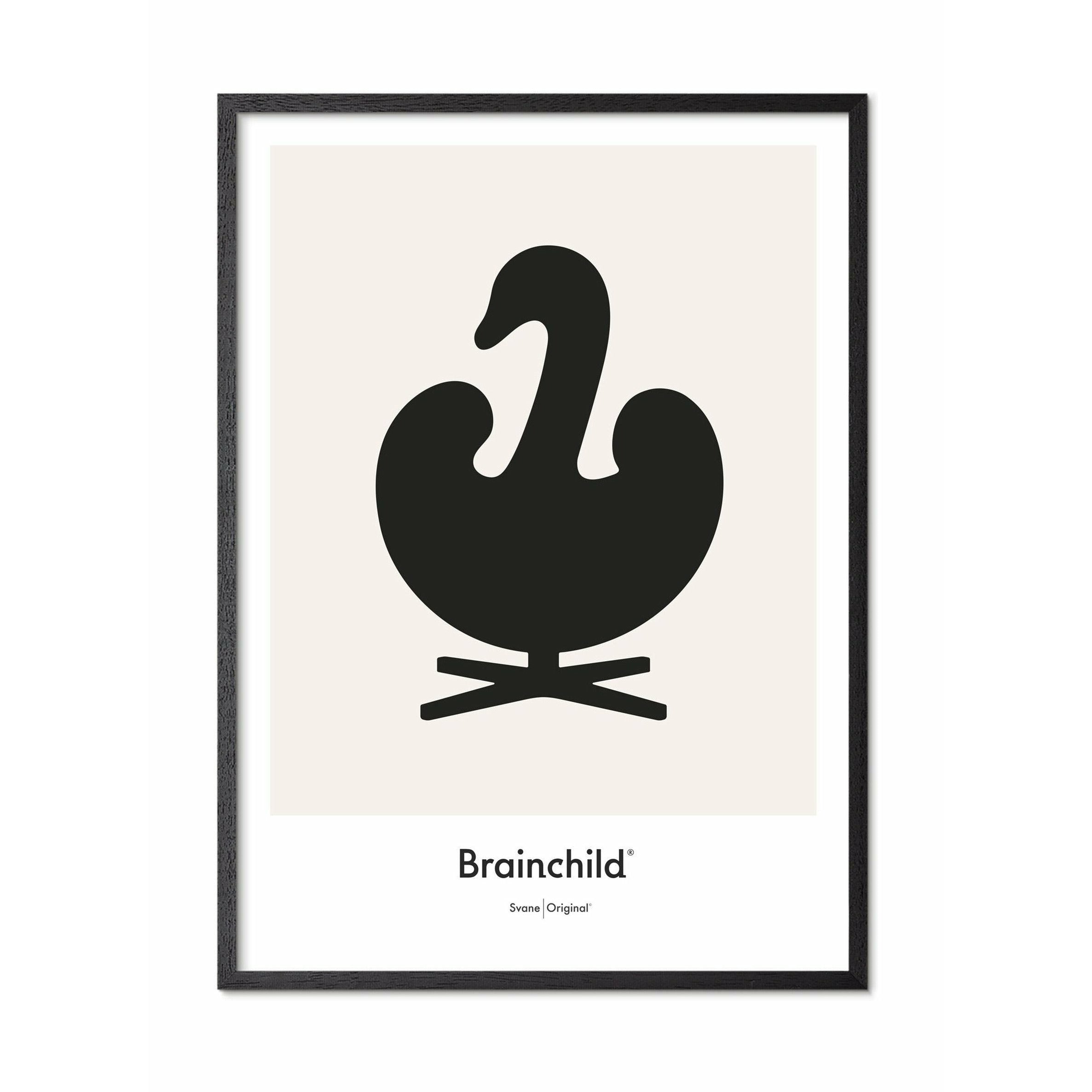 Brainchild Swan Design -ikonsaffisch, ram i svart -målat trä 70x100 cm, grå